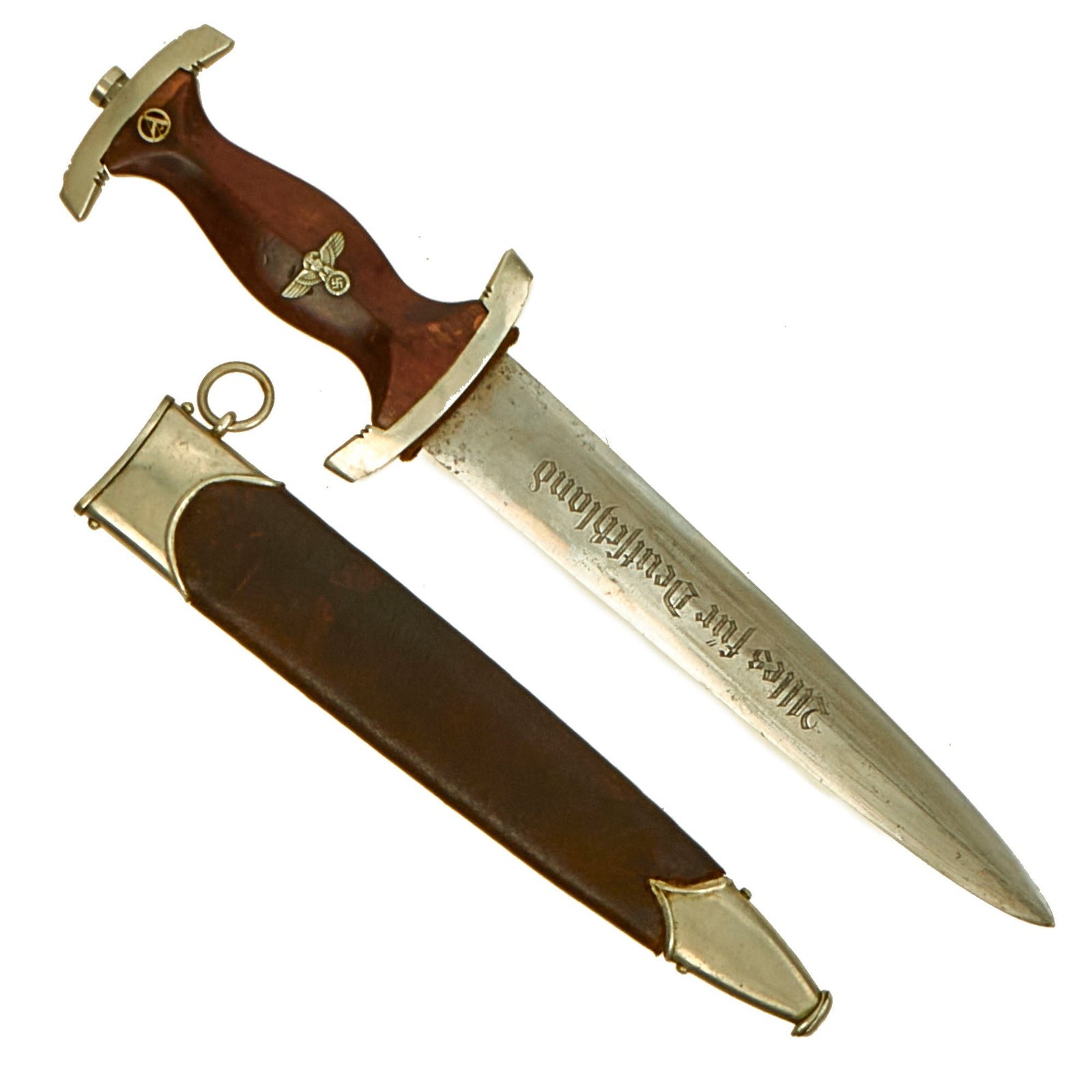 Buy Original German WWII SA Dagger Made From Early Fittings and 1938 Dated Blade by by Rare Maker Karl Tiegel with Leather Covered Scabbard - RZM M7/81/38 | Original Firearms Antique For Sale