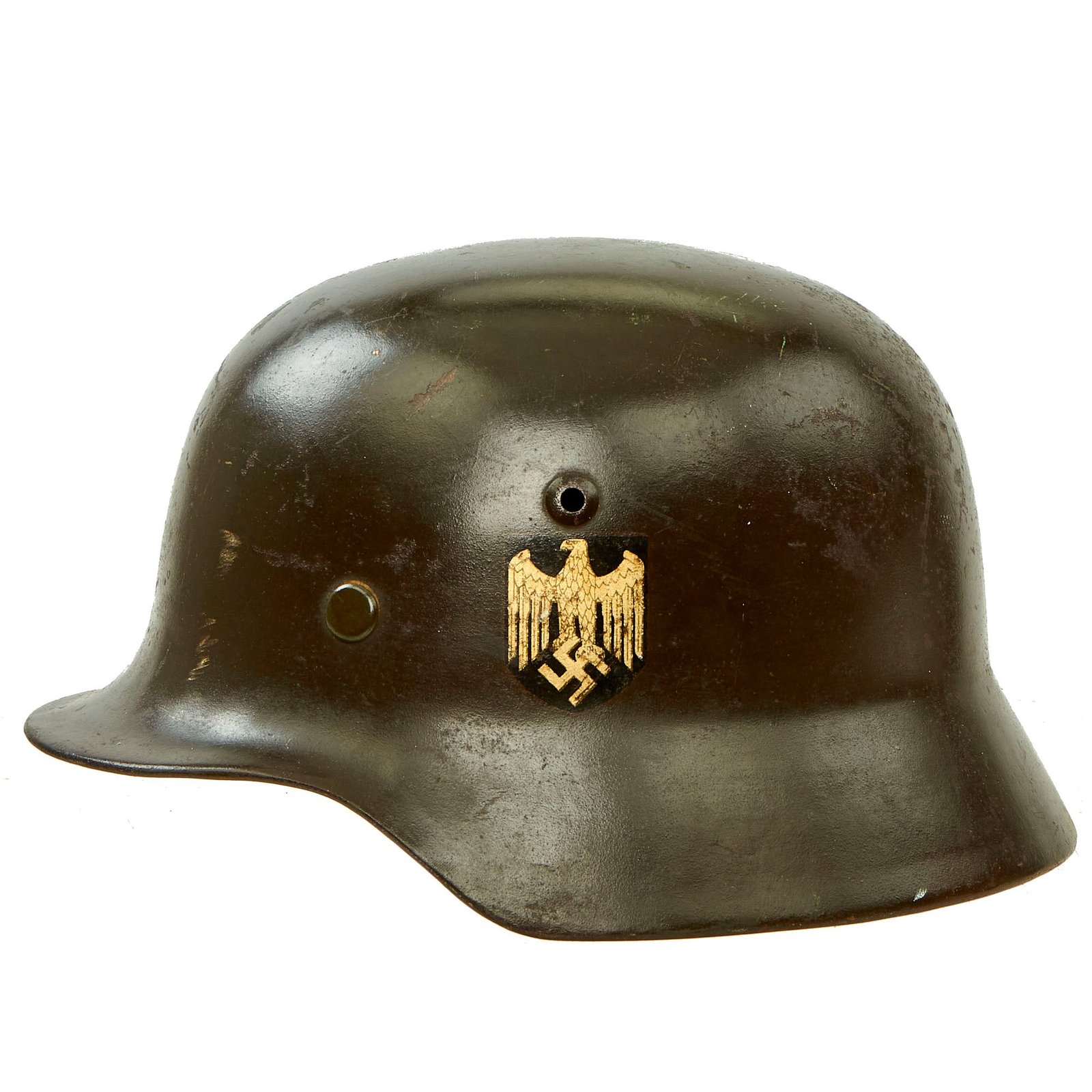Buy Original German WWII Army Heer M35 Double Decal Helmet with 1939 Dated 57cm Liner & Dome Stamp - NS64 | Original Firearms Antique For Sale