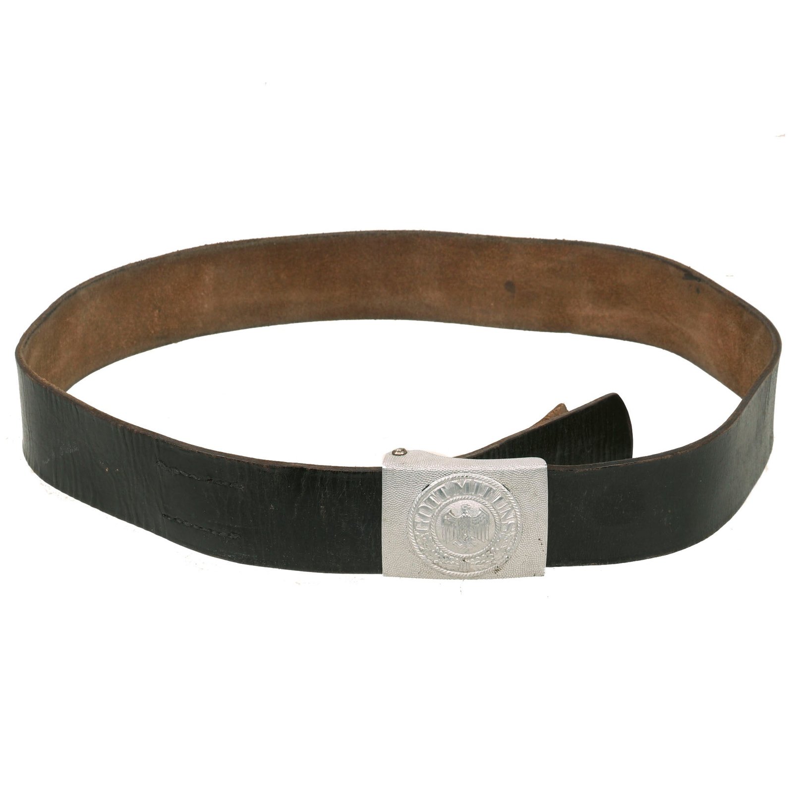 Buy Original German WWII Army Heer EM/NCO Black Leather Belt with Pebbled Aluminum Dress Buckle | Original Firearms Antique For Sale