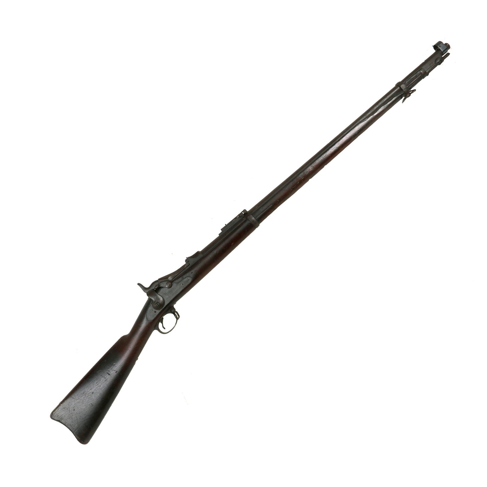 Buy Original U.S. Springfield Trapdoor Model 1884 Round Rod Bayonet Rifle with Sight Hood made in 1892 - Serial 546024 | Original Firearms Antique For Sale