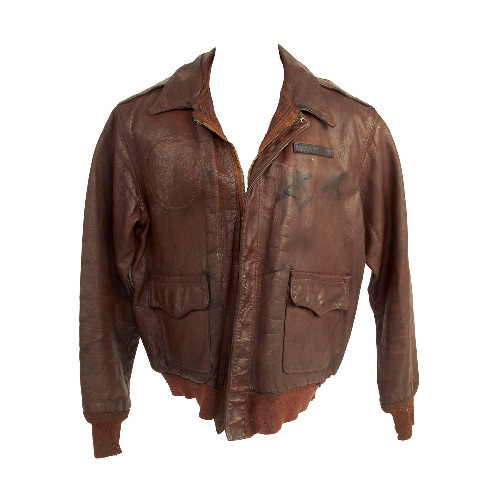 Buy Original U.S. WWII Named Painted A-2 Leather Flight Jacket For Lt Charles W. Stover, 1st Scouting Force then 364th Fighter Group, 384th Fighter Squadron | Original Firearms Antique For Sale