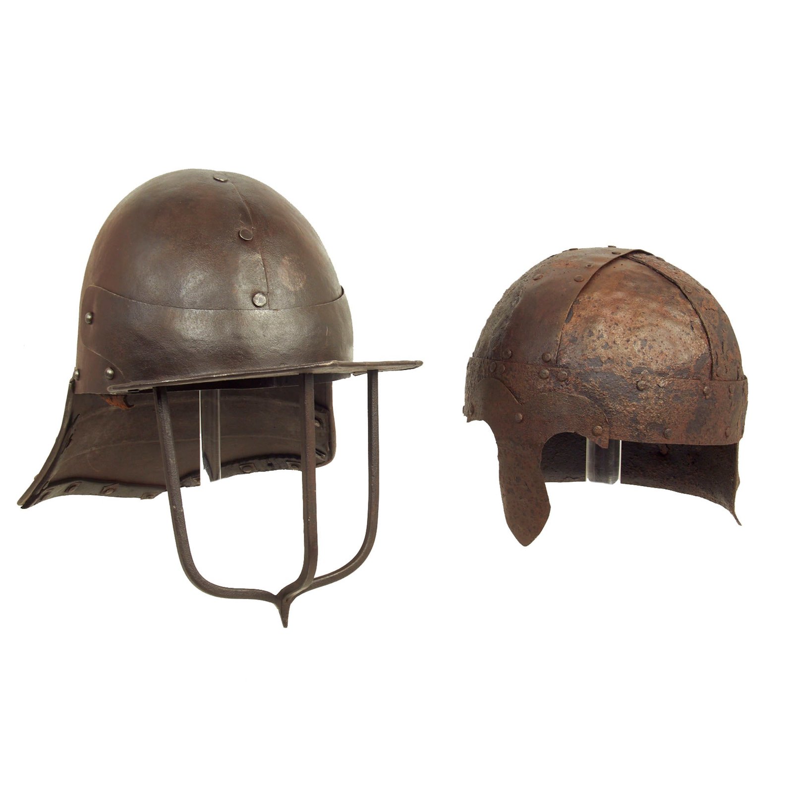 Buy Original British Victorian Era Museum Quality 17th Century English Civil War Harquebusier Helmet Lot - 2 Helmets | Original Firearms Antique For Sale