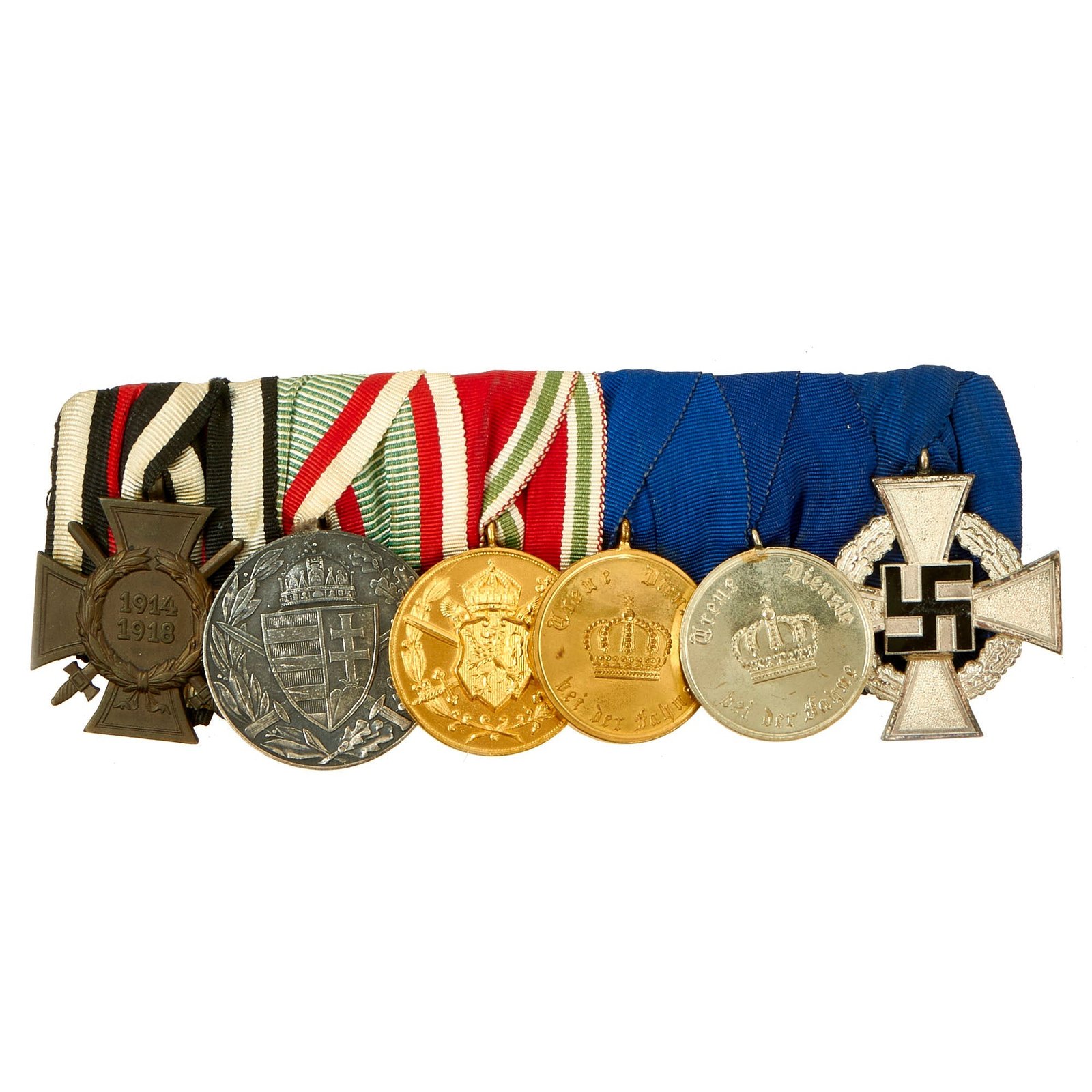 Buy Original German WWI & WWII Era Medal Bar with Hindenburg Cross with Swords & Long Service Awards - 6 Medals | Original Firearms Antique For Sale