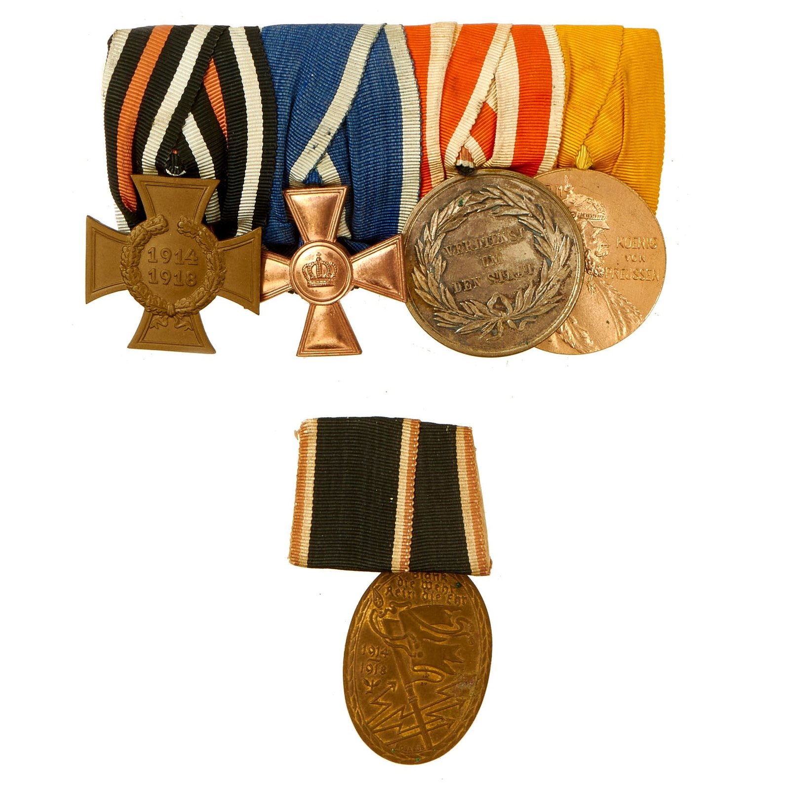 Buy Original Imperial German WWI Parade Medal Bar Featuring 4 Medals and 1 Medal Separate | Original Firearms Antique For Sale