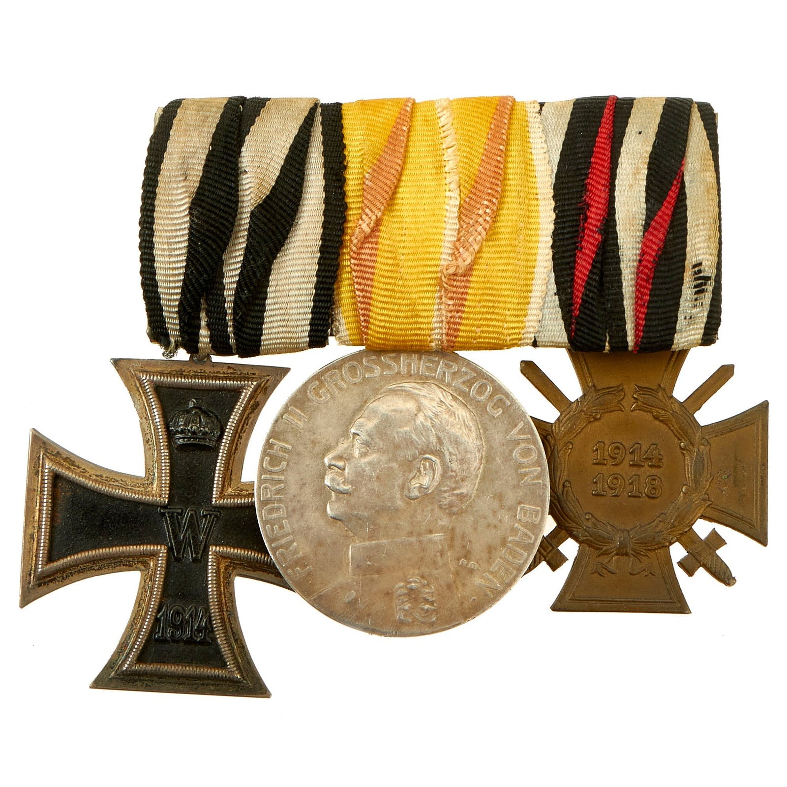Buy Original Imperial German WWI Era Medal Bar with EKII and Baden Silver Medal for Merit - 3 Awards | Original Firearms Antique For Sale