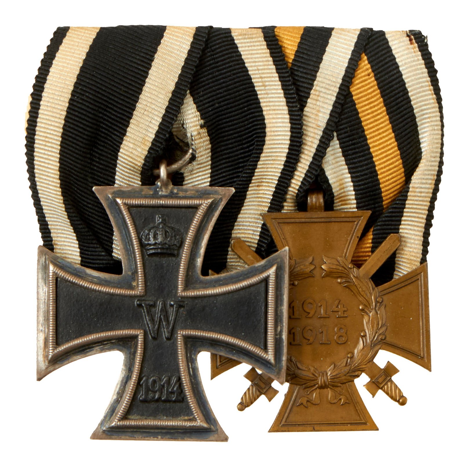 Buy Original Imperial German WWI Era Medal Bar with EKII and Hindenburg Cross with Swords - 2 Awards | Original Firearms Antique For Sale