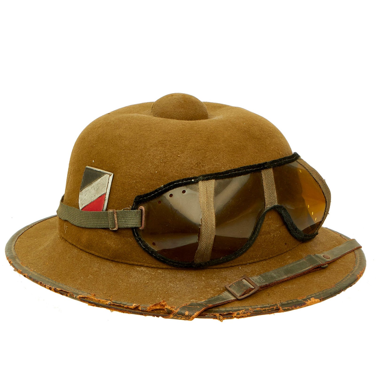 Buy Original German WWII 2nd Model Afrikakorps DAK Sun Helmet by Badges & Eye Shields - Post War Replaced Liner | Original Firearms Antique For Sale