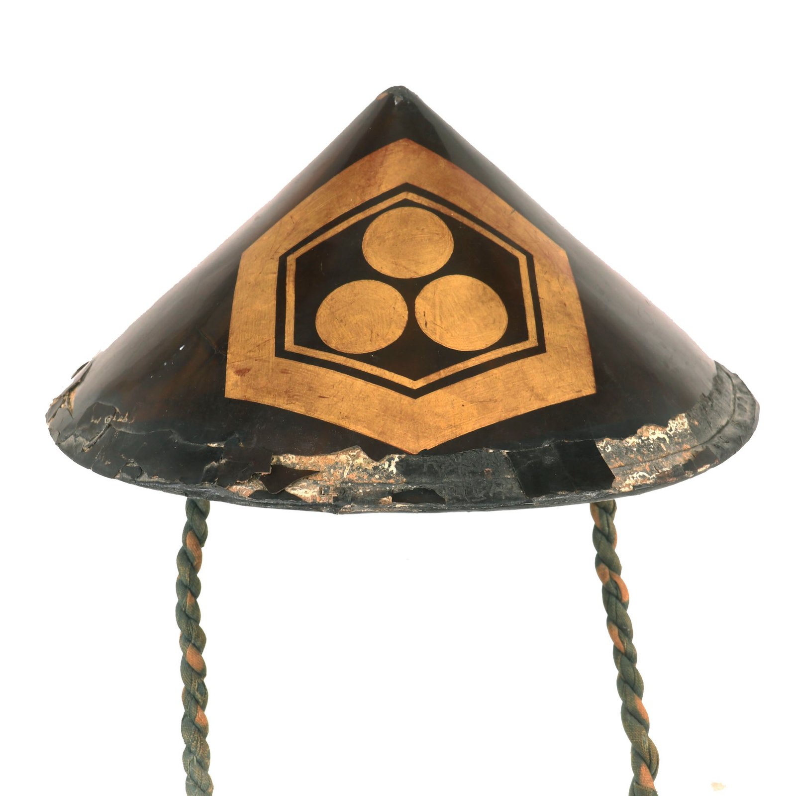 Buy Original Japanese Edo Period 19th Century Samurai Jingasa Helmet with Family Crest and Shinobi-no-o | Original Firearms Antique For Sale
