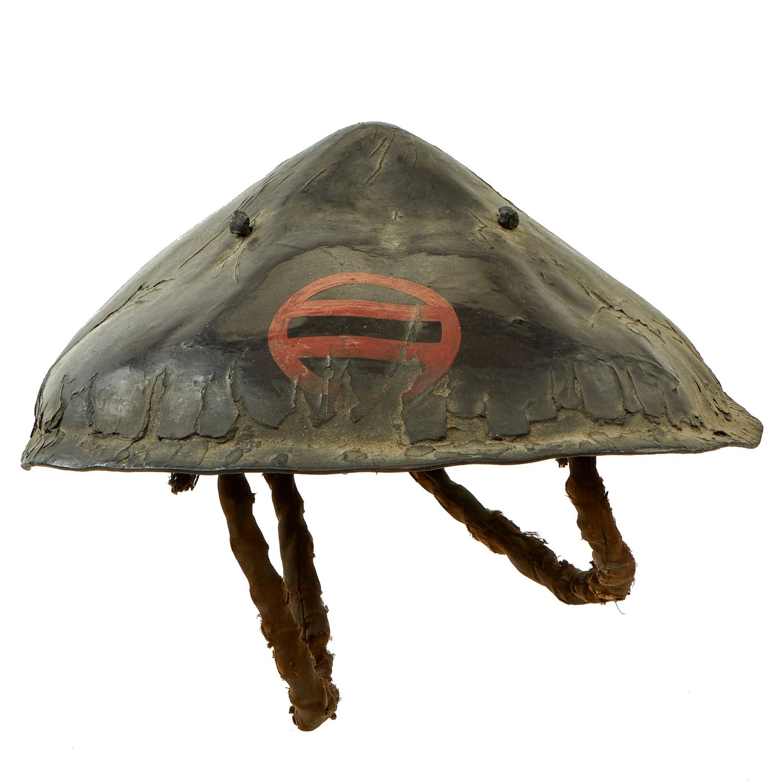 Buy Original Japanese Edo Period Black Lacquered Jingasa Helmet with Complete Liner - Kanji Markings | Original Firearms Antique For Sale