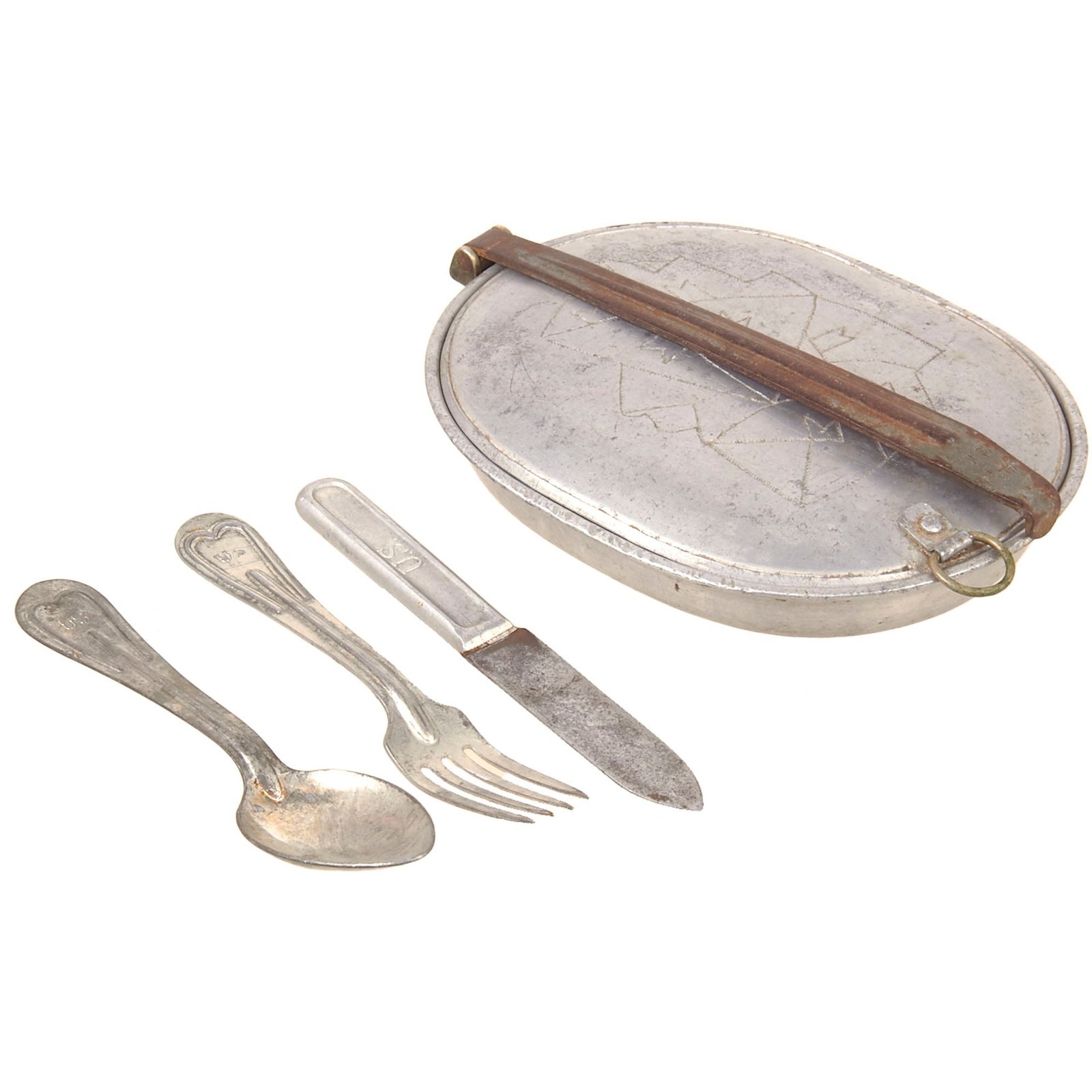 Buy Original U.S. WWI M1910 Mess Kit with Depiction of Naked Mermaid & Utensils by Landers Frary & Clark - Dated 1917 | Original Firearms Antique For Sale