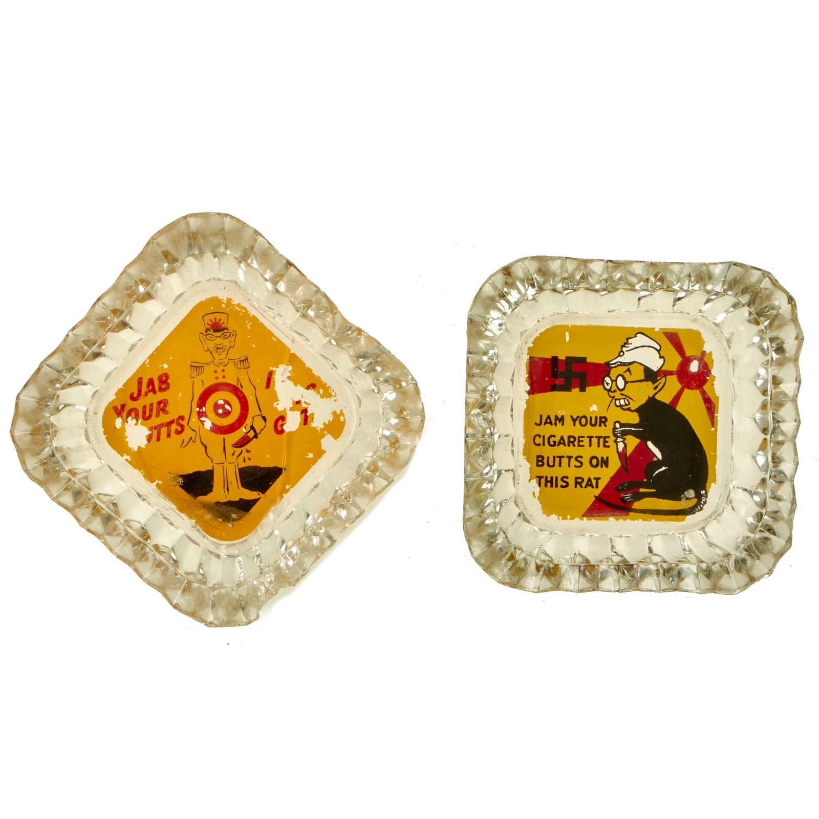Buy Original U.S. WWII Homefront Pair of Anti-Axis Japanese Ashtrays - 2 Items | Original Firearms Antique For Sale