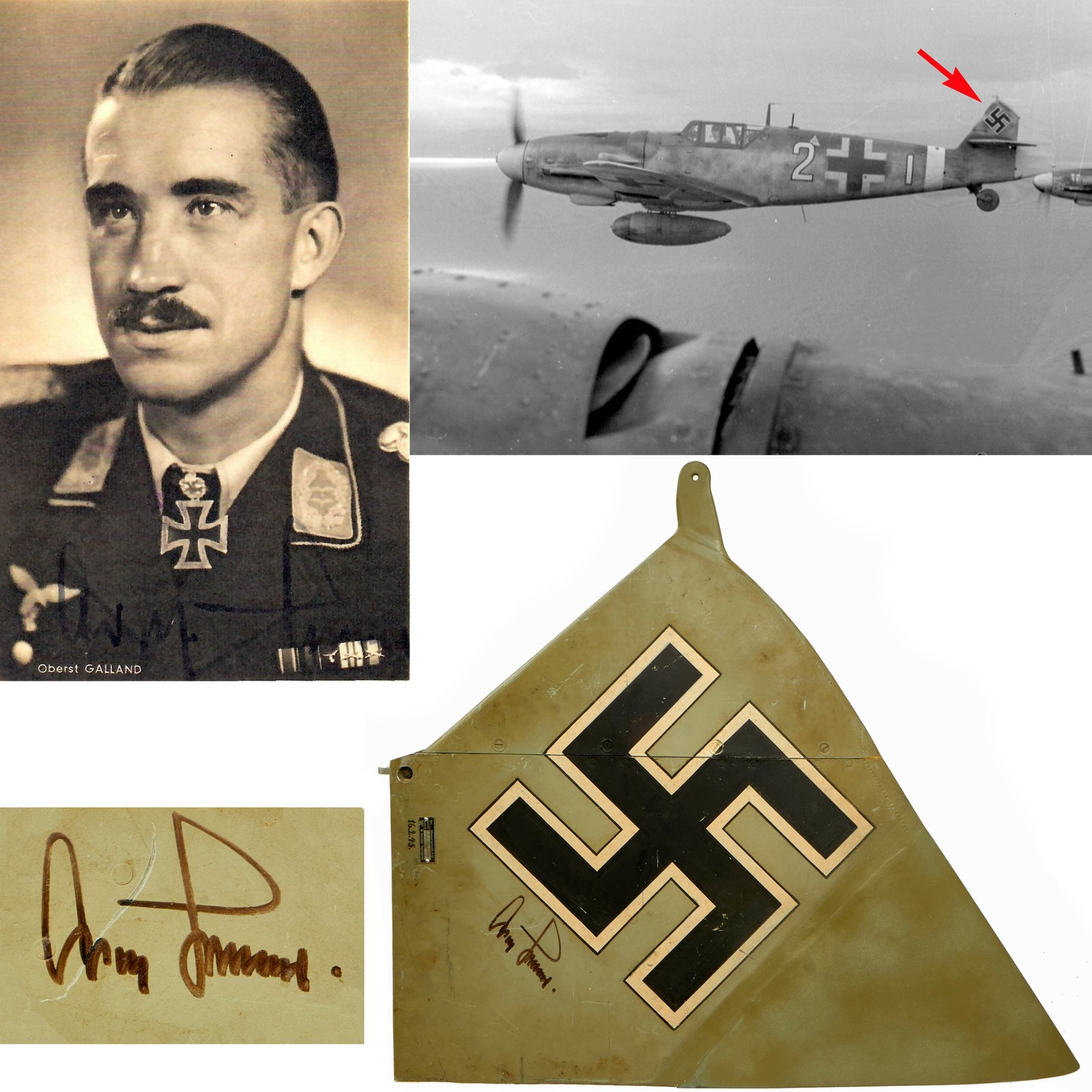 Buy Original German WWII Messerschmitt Bf 109 Tail Fin Assembly Signed by Ace Pilot and Luftwaffe General Adolf Galland | Original Firearms Antique For Sale