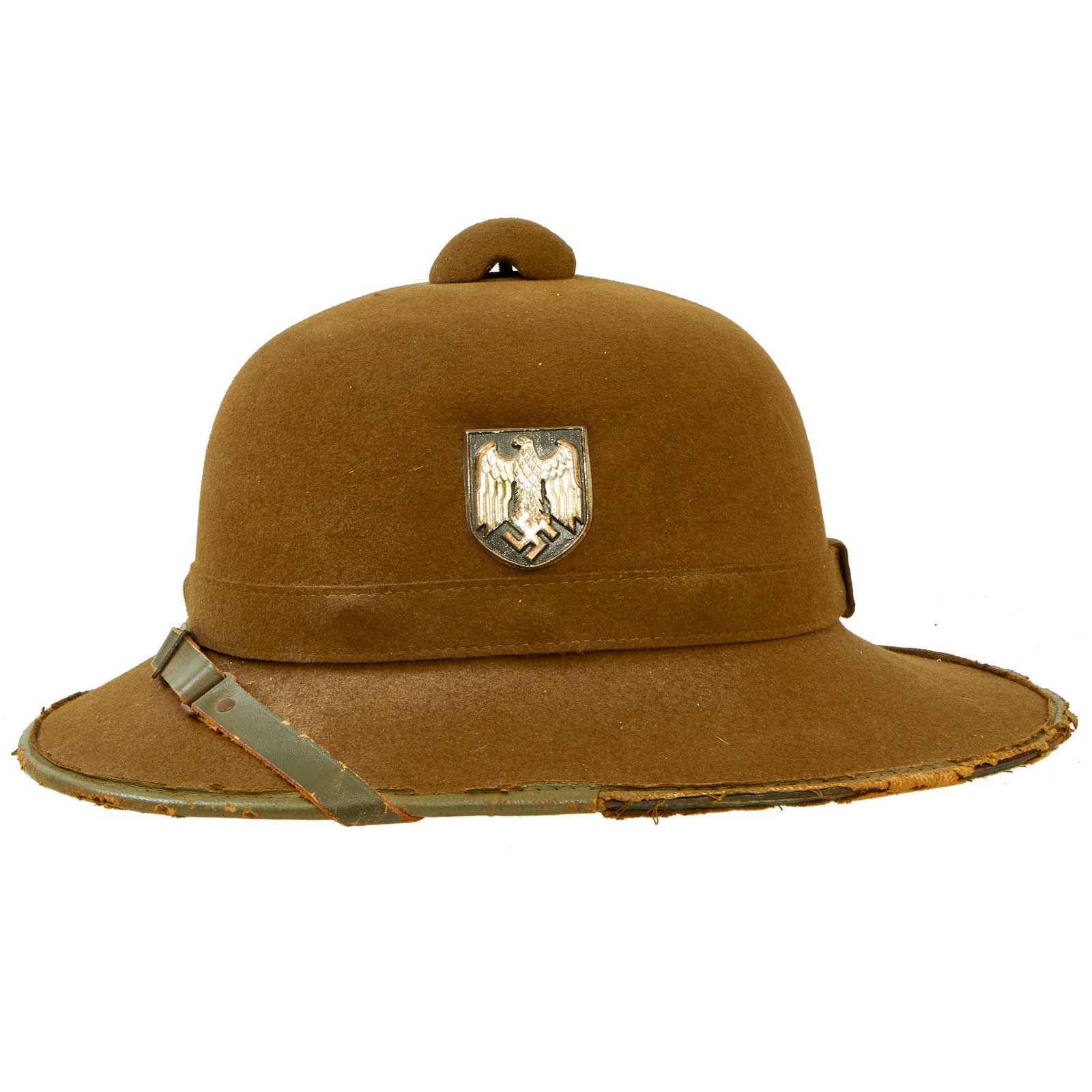Buy Original German WWII 1942 Dated 2nd Model Afrikakorps DAK Sun Helmet by JHS with Badges - Size 54cm | Original Firearms Antique For Sale