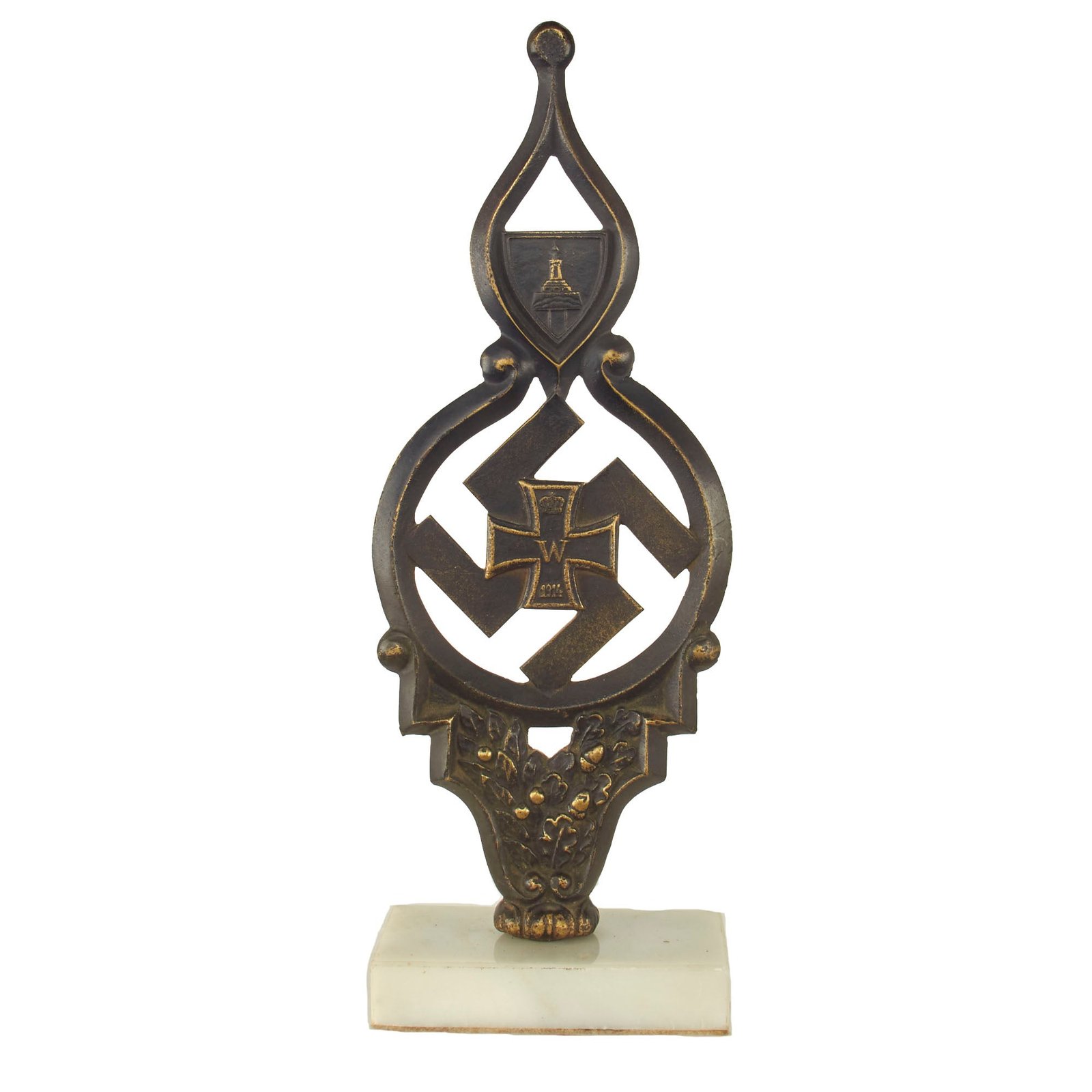 Buy Original German WWII National Socialist State Veteran's Association Flag Pole Finial on Marble Base - NSRKB | Original Firearms Antique For Sale
