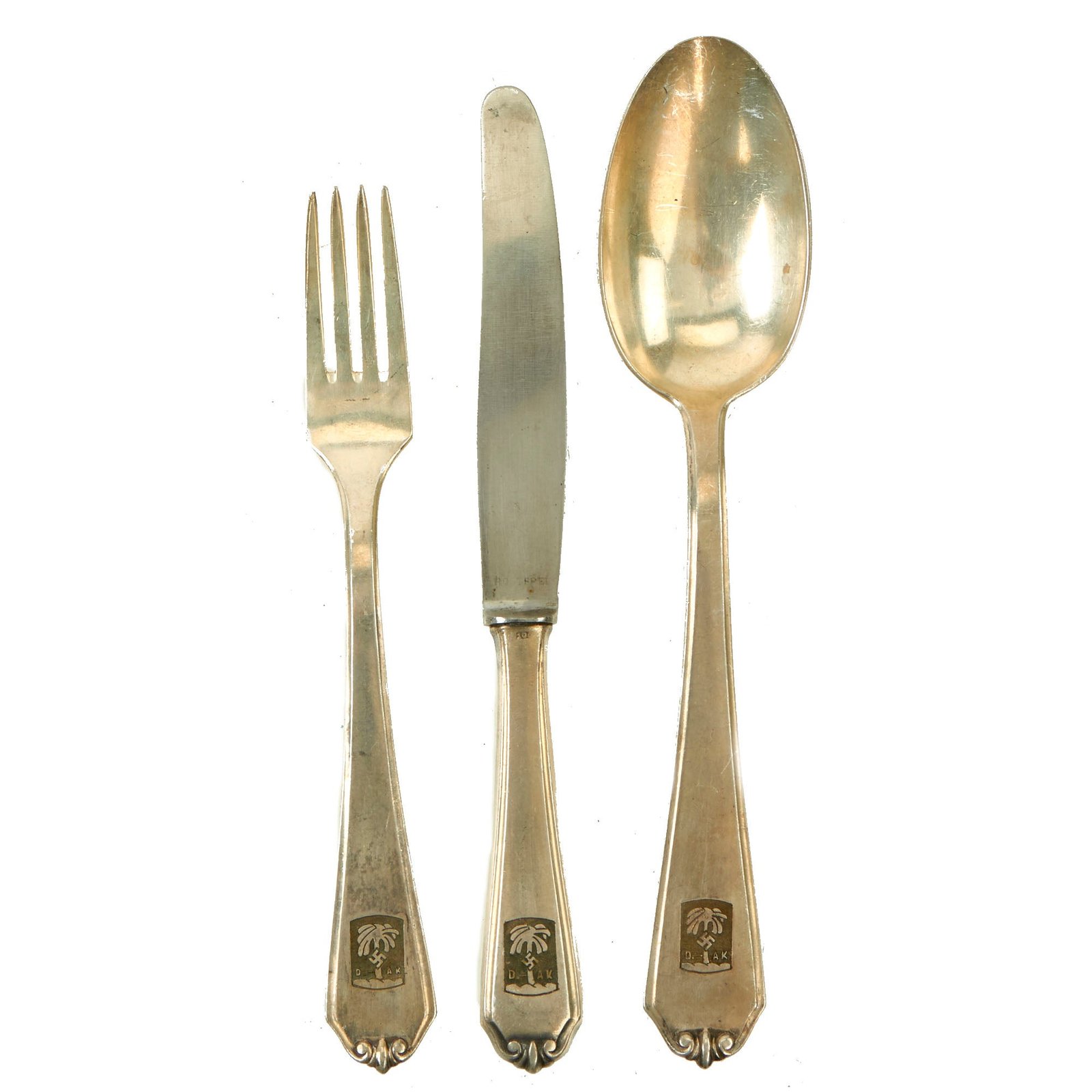 Buy Original German WWII Rare Afrikakorps DAK Silverware Set - Knife, Fork, & Spoon with Maker Markings | Original Firearms Antique For Sale