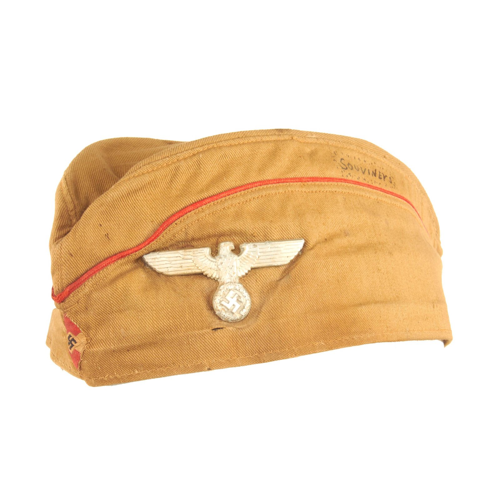 Buy Original German WWII HJ 58cm Summer Overseas Cap with Red Piping & A H School Stamp - HJ Sommer Mütze | Original Firearms Antique For Sale