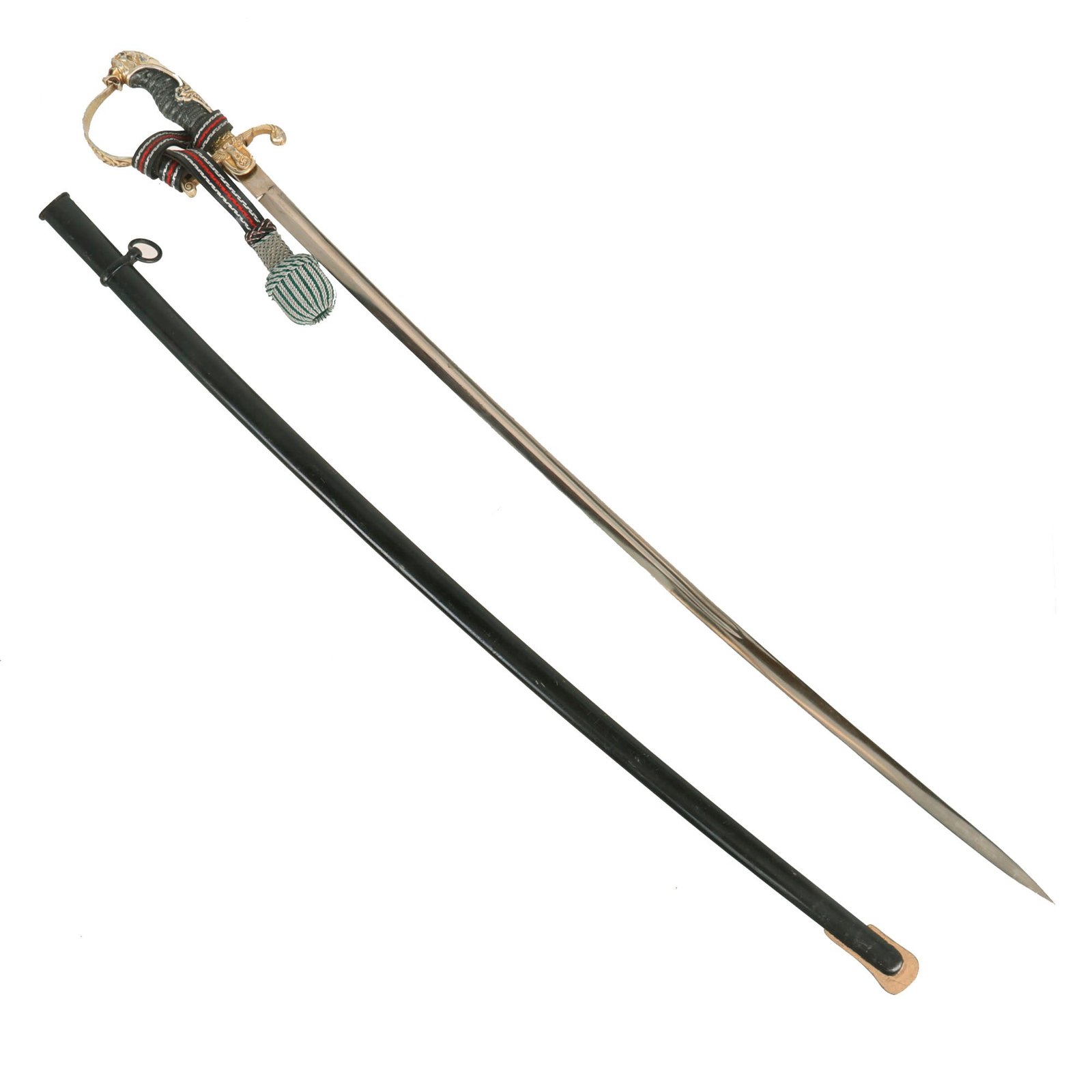 Buy Original German WWII Army Heer Officer's Lion Head Sword by Clemen & Jung with Steel Scabbard & Troddel Knot | Original Firearms Antique For Sale