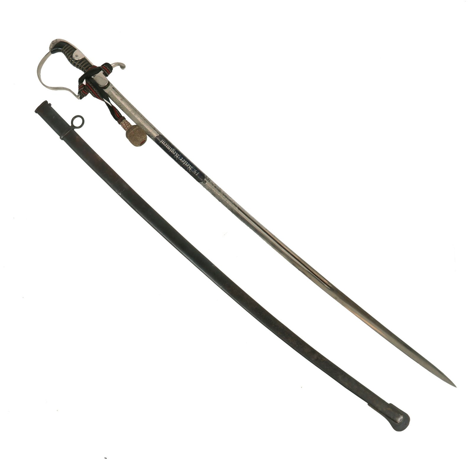 Buy Original German Weimar Period Triple Etched 14. Reiter-Regiment NCO Dove's Head Sword by W.K.C. with Scabbard & Troddel Knot | Original Firearms Antique For Sale