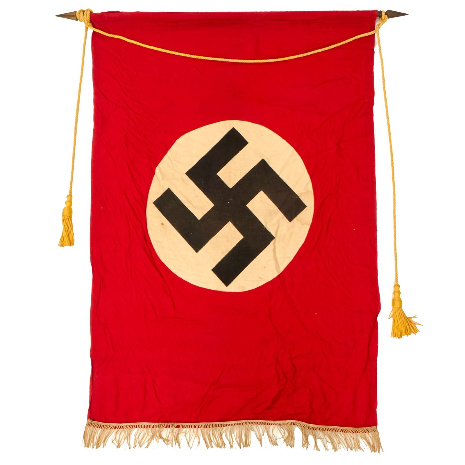 Buy Original German WWII NSDAP National Socialist Party Podium Banner with Hanger Rod & Tassel Rope - 43" x 29" | Original Firearms Antique For Sale