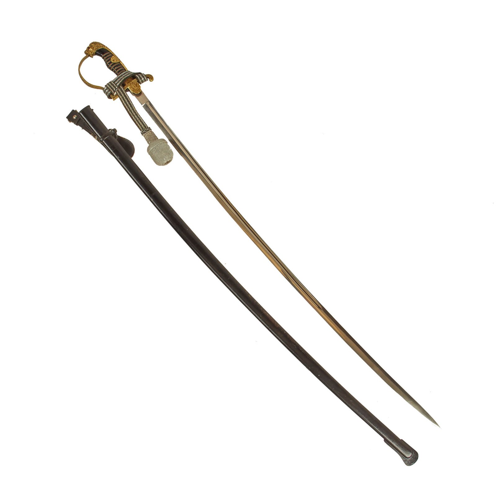 Buy Original German WWII Officer's Lion Head Sword by ALCOSO with Scabbard, Hanger & Troddel Knot - circa 1936-1940 | Original Firearms Antique For Sale