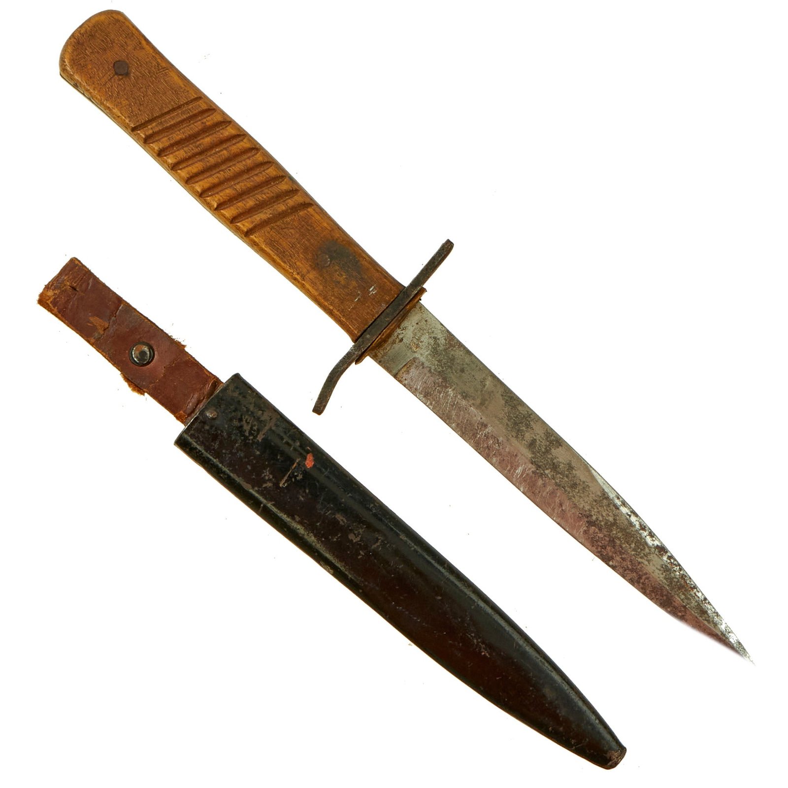 Buy Original German WWI Trench Fighting Knife by Demag of Duisburg with Ribbed Grips & Scabbard | Original Firearms Antique For Sale