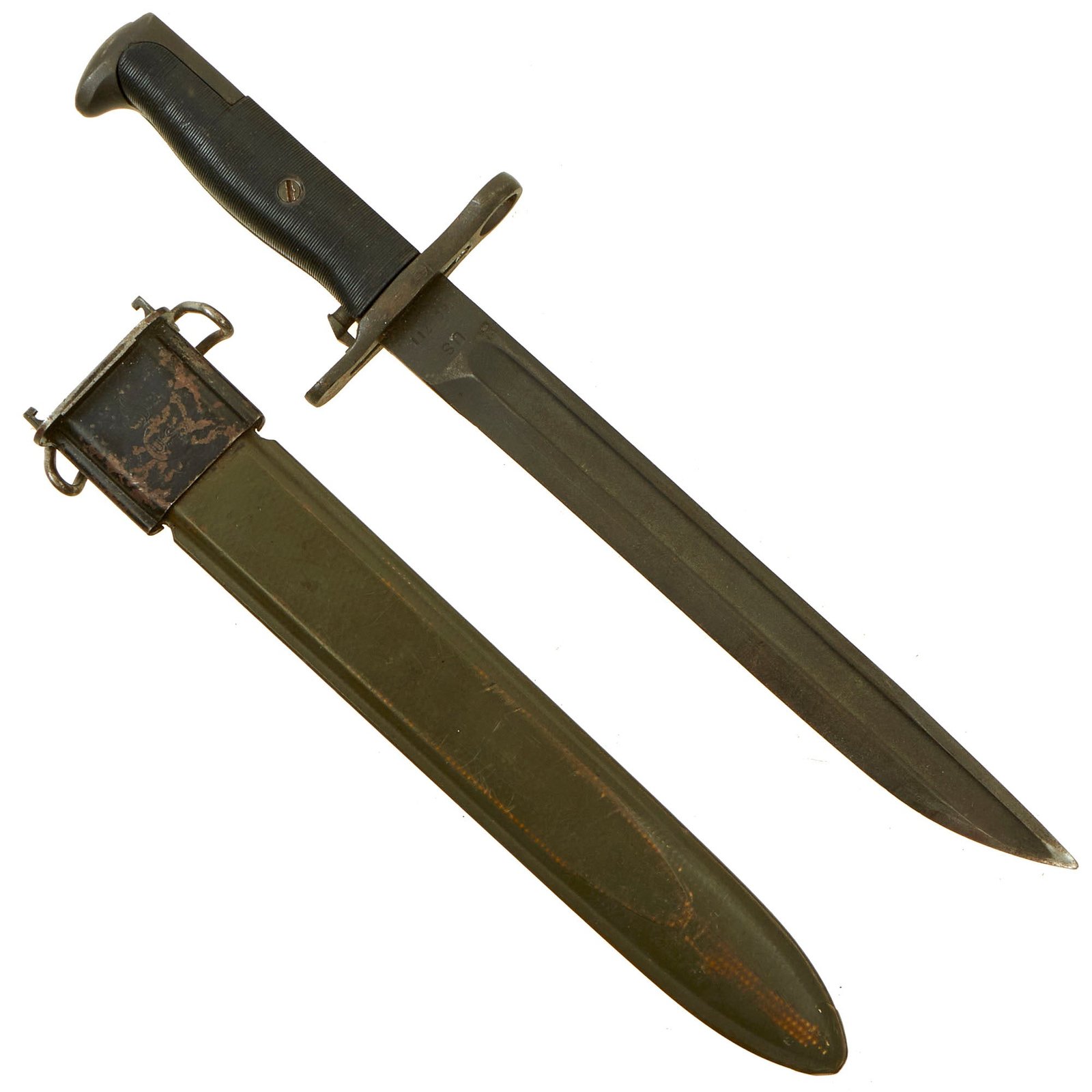 Buy Original U.S. WWI / WWII M1905E1 Springfield Cut-Down 10" Rifle Bayonet with M7 Scabbard - dated 1914 | Original Firearms Antique For Sale