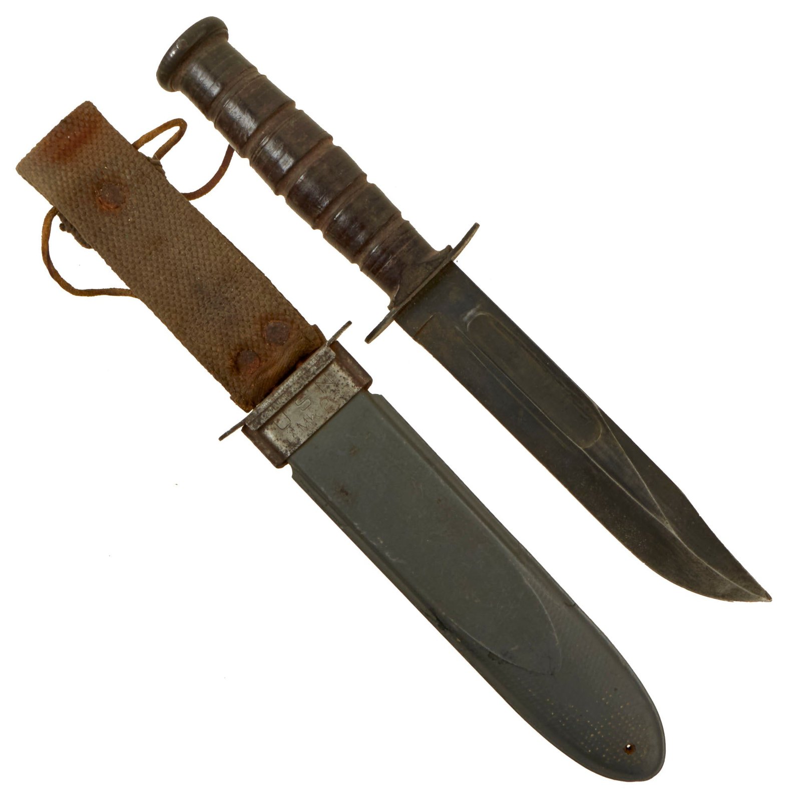 Buy Original U.S. WWII Late War Navy Mark 2 KA-BAR Fighting Knife by CAMILLUS with U.S.N. MK2 Scabbard | Original Firearms Antique For Sale