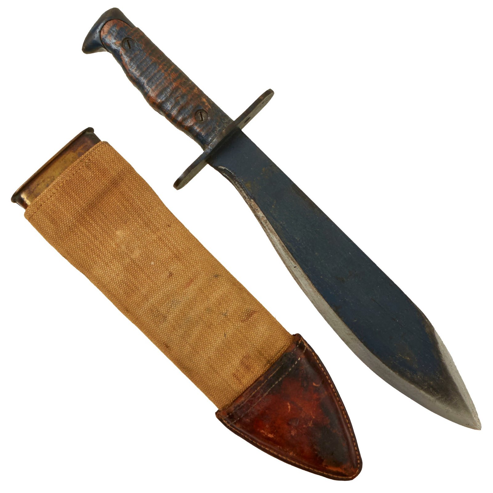 Buy Original U.S. WWI Model 1917 Bolo Knife by Plumb Philadelphia with Canvas Scabbard - both dated 1918 | Original Firearms Antique For Sale