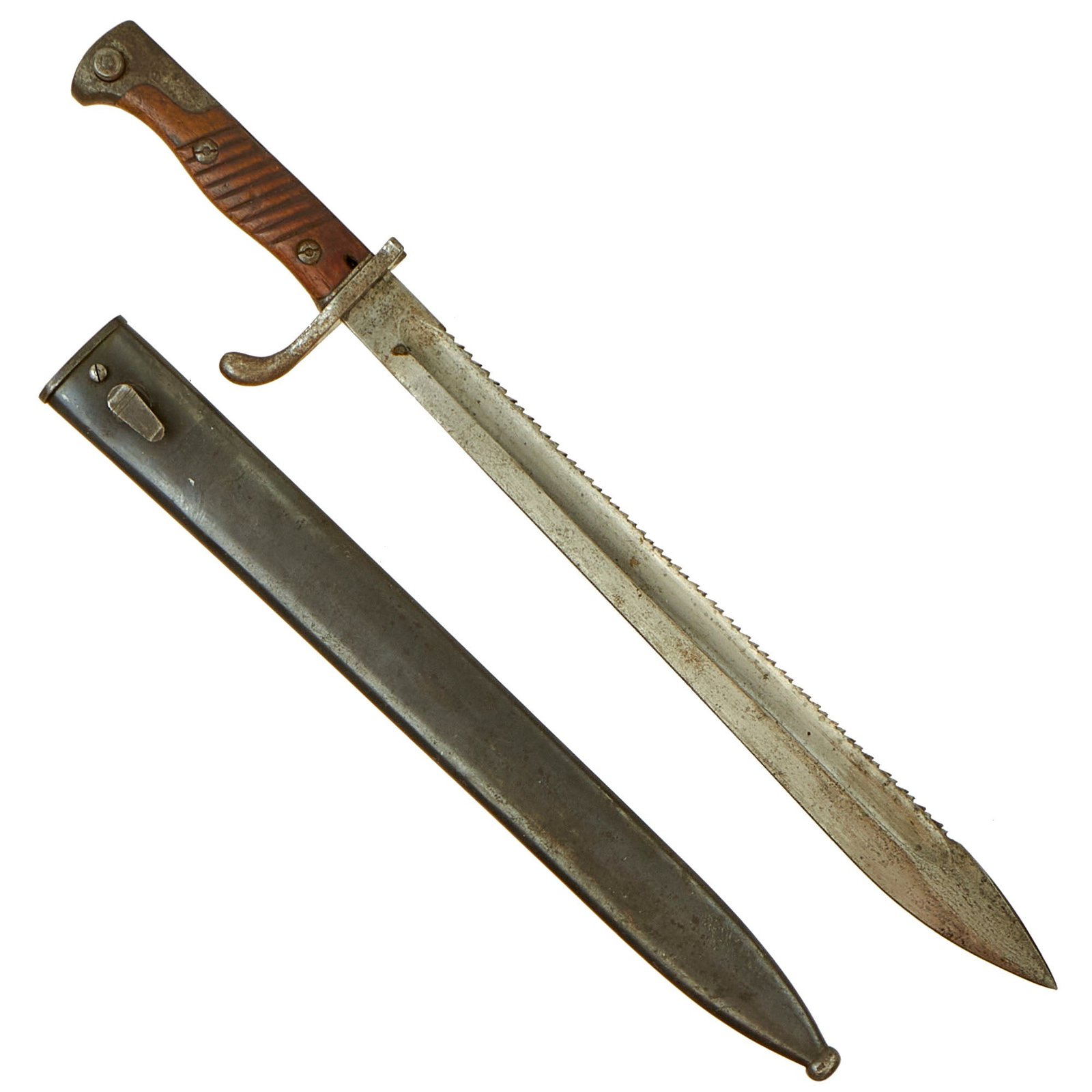 Buy Original Imperial German M-1898/05 Transitional Butcher Sawback Bayonet and Scabbard by Simson & Co. - Dated 1915 | Original Firearms Antique For Sale