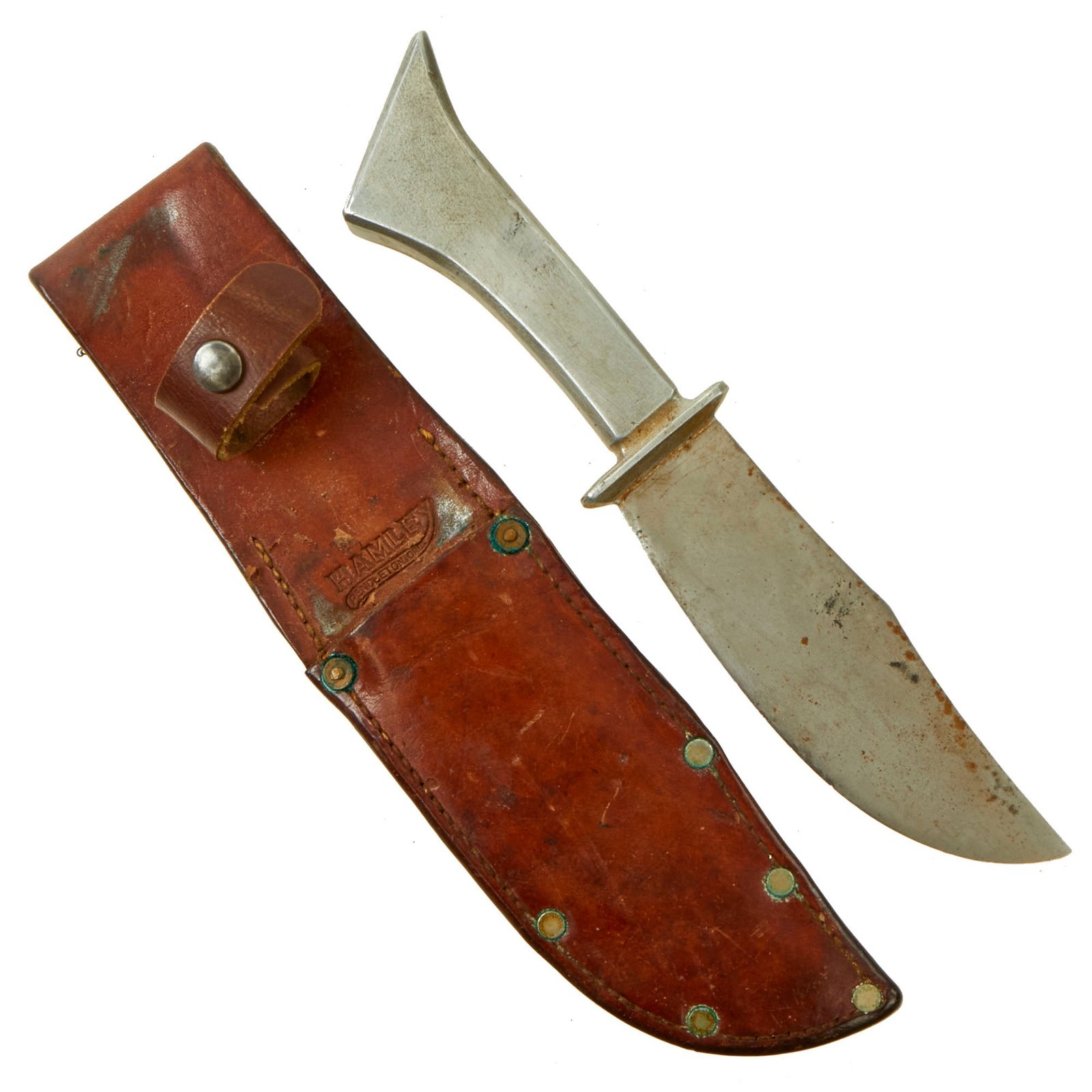 Buy Original U.S. WWII Murphy Style Theater Made Cast Aluminum Handle Fighting Knife With Hamley & Co (Saddleworks) Leather Sheath | Original Firearms Antique For Sale