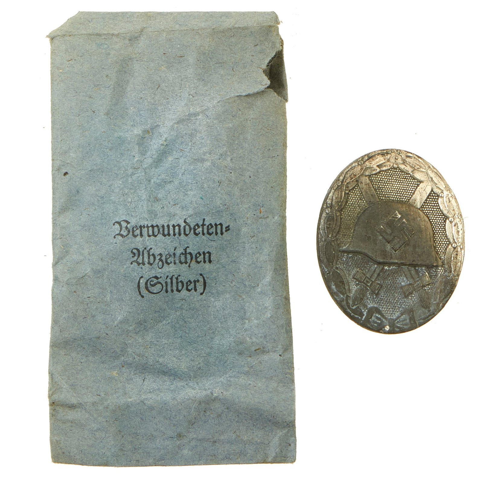 Buy Original German WWII Silver Wound Badge by B.H. Mayer's Kunstprägeanstalt in Paper Packet | Original Firearms Antique For Sale