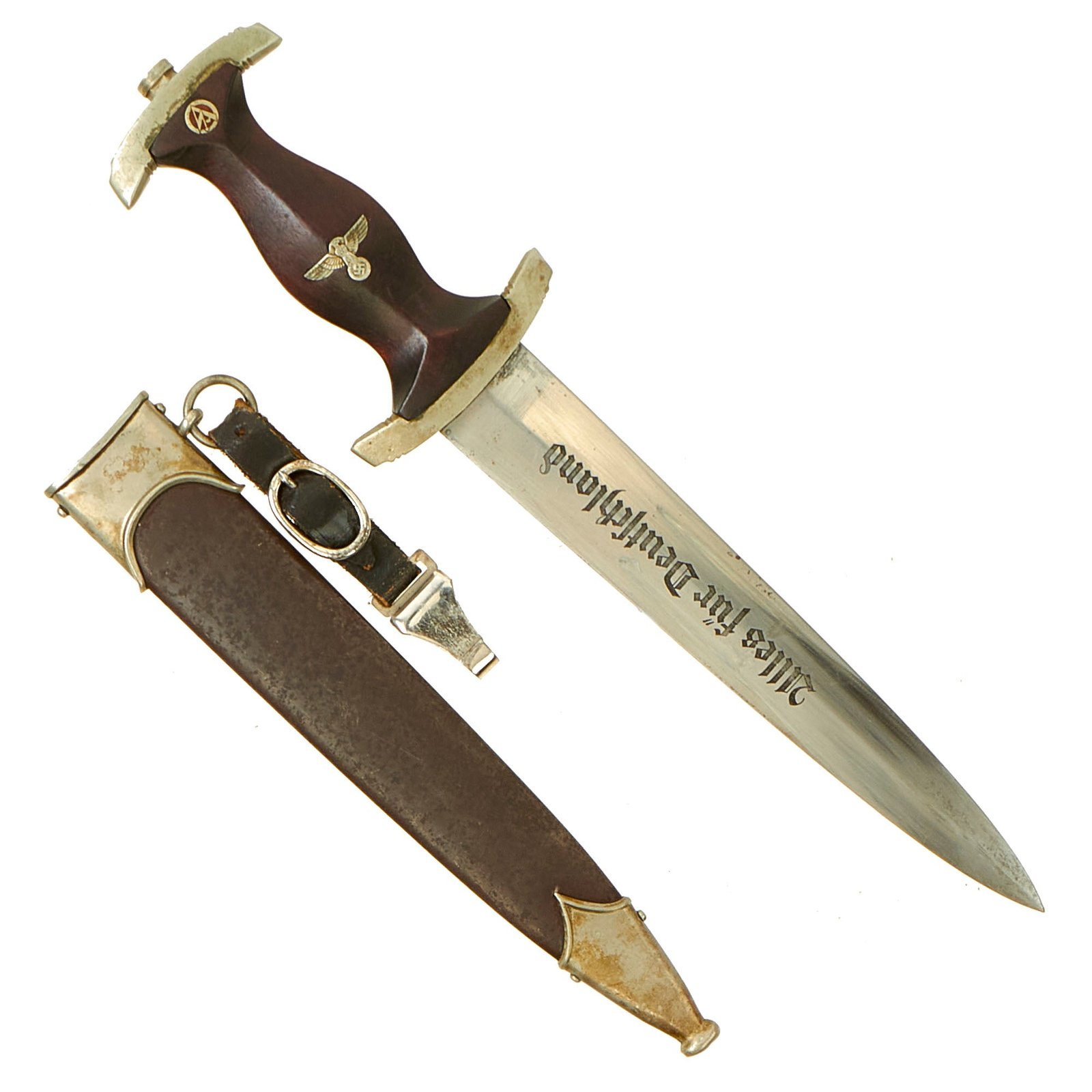 Buy Original German Early WWII SA Dagger by Tigerwerk Lauterjung & Co. of Solingen with Scabbard & Belt Hanger | Original Firearms Antique For Sale