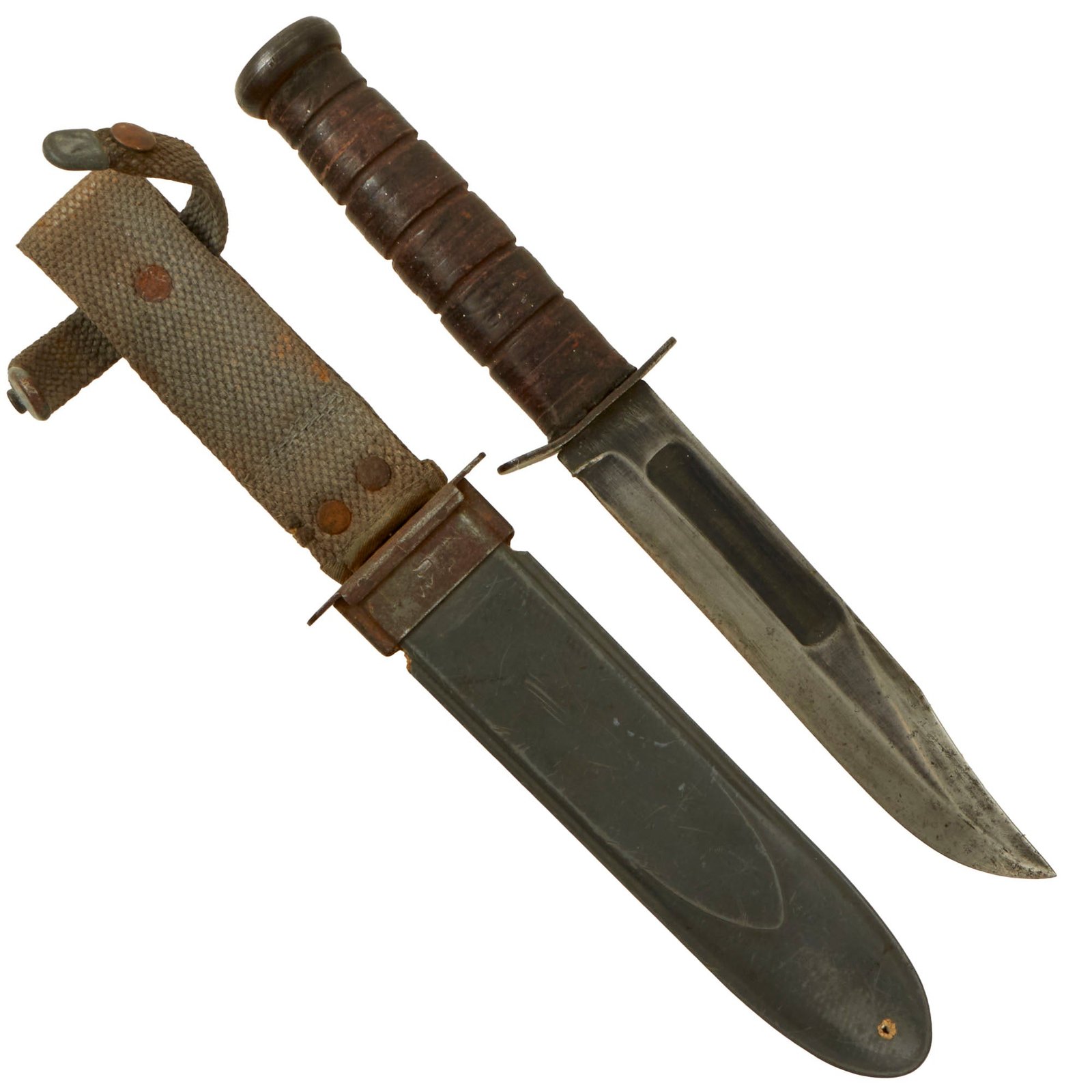 Buy Original U.S. WWII USMC Early Mark 2 KA-BAR Fighting Knife with U.S.N. MK2 Scabbard | Original Firearms Antique For Sale