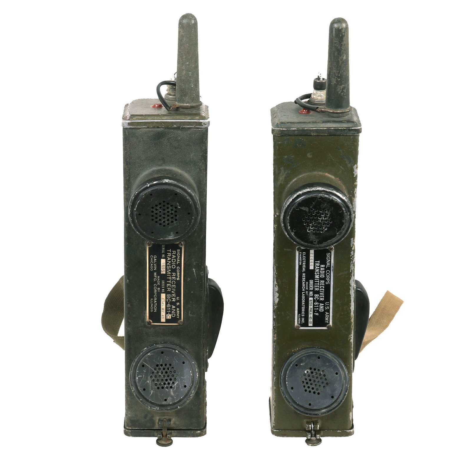 Buy Original U.S. WWII Set of Handie Talkie SCR-536 Radio Transceivers with Original Straps - Set of BC-611-C & BC-611-F | Original Firearms Antique For Sale