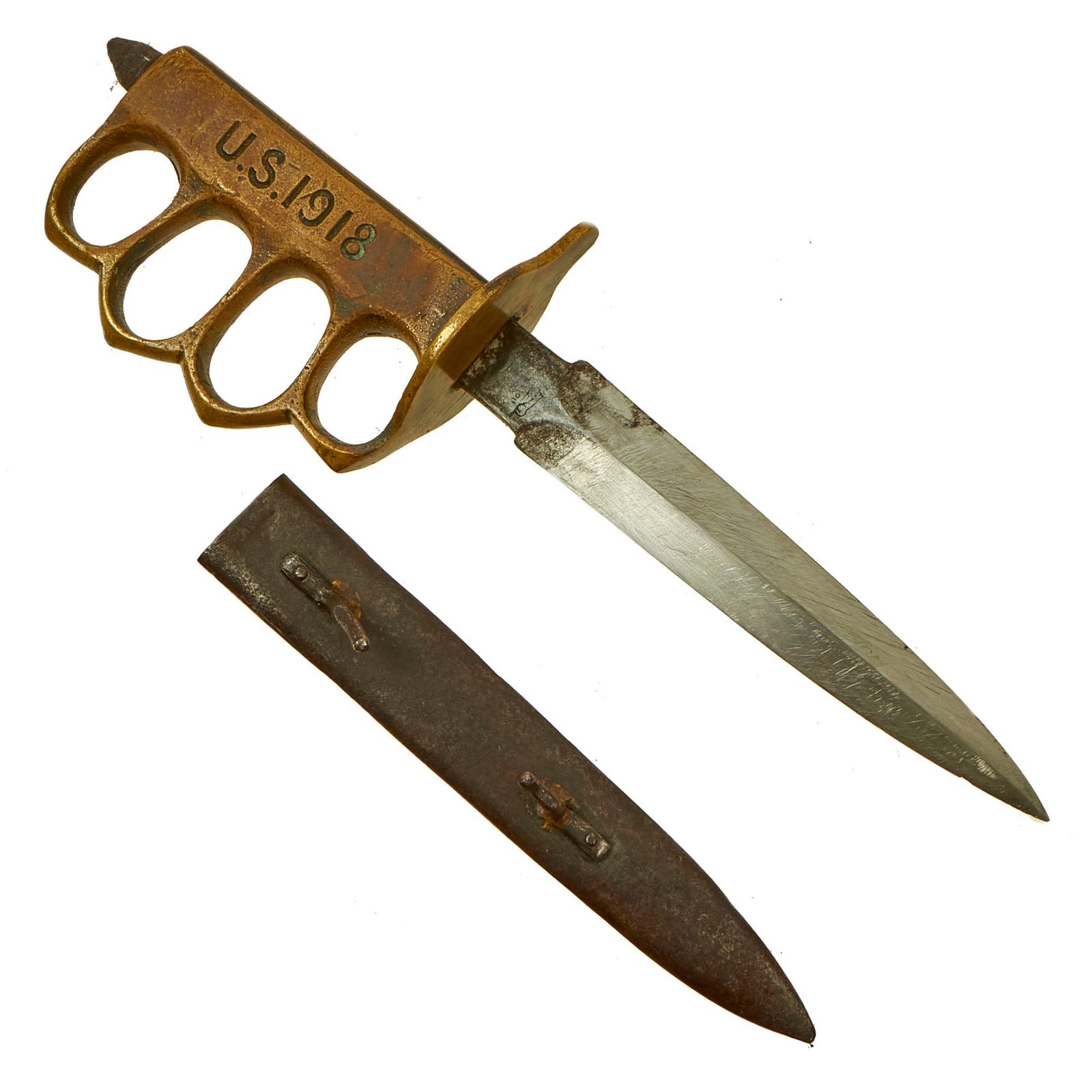 Buy Original U.S. WWI Model 1918 Mark I Trench Knife by AU LION with Steel Scabbard | Original Firearms Antique For Sale