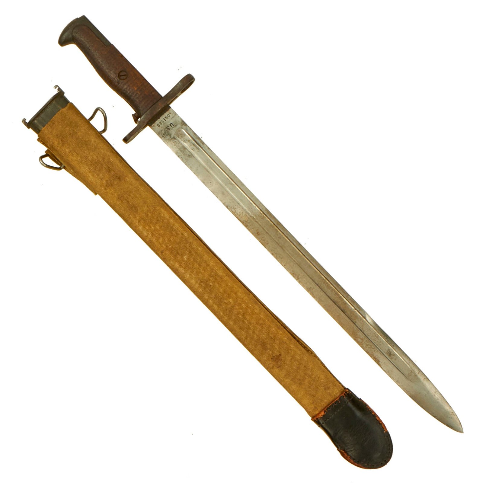 Buy Original U.S. WWI M1905 Springfield 16 inch Rifle Bayonet marked S.A. with M1910 Scabbard - dated 1914 | Original Firearms Antique For Sale