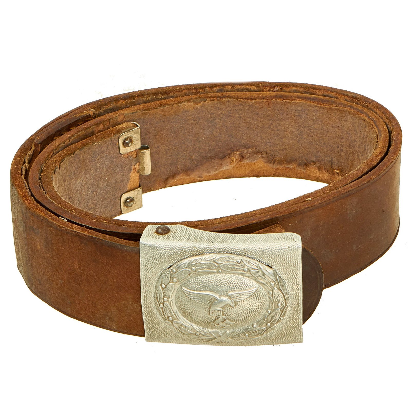 Buy Original German WWII EM/NCO Luftwaffe Felt Padded Leather Belt with Pebbled "Droop Tail" Eagle Aluminum Buckle | Original Firearms Antique For Sale