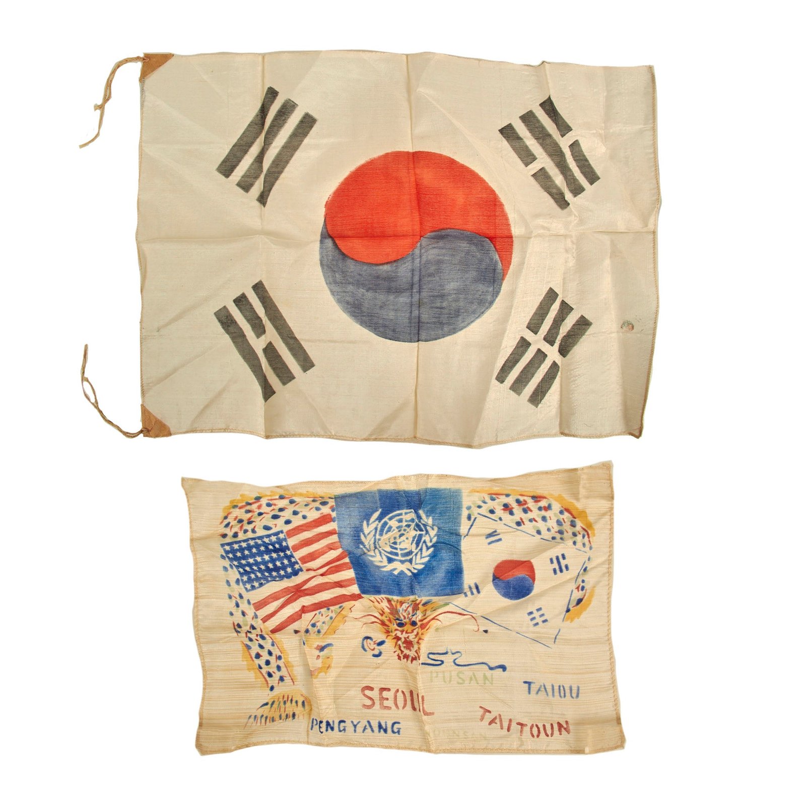 Buy Original Korean War Era South Korean Small Taegukgi  & Souvenir Flag Lot | Original Firearms Antique For Sale