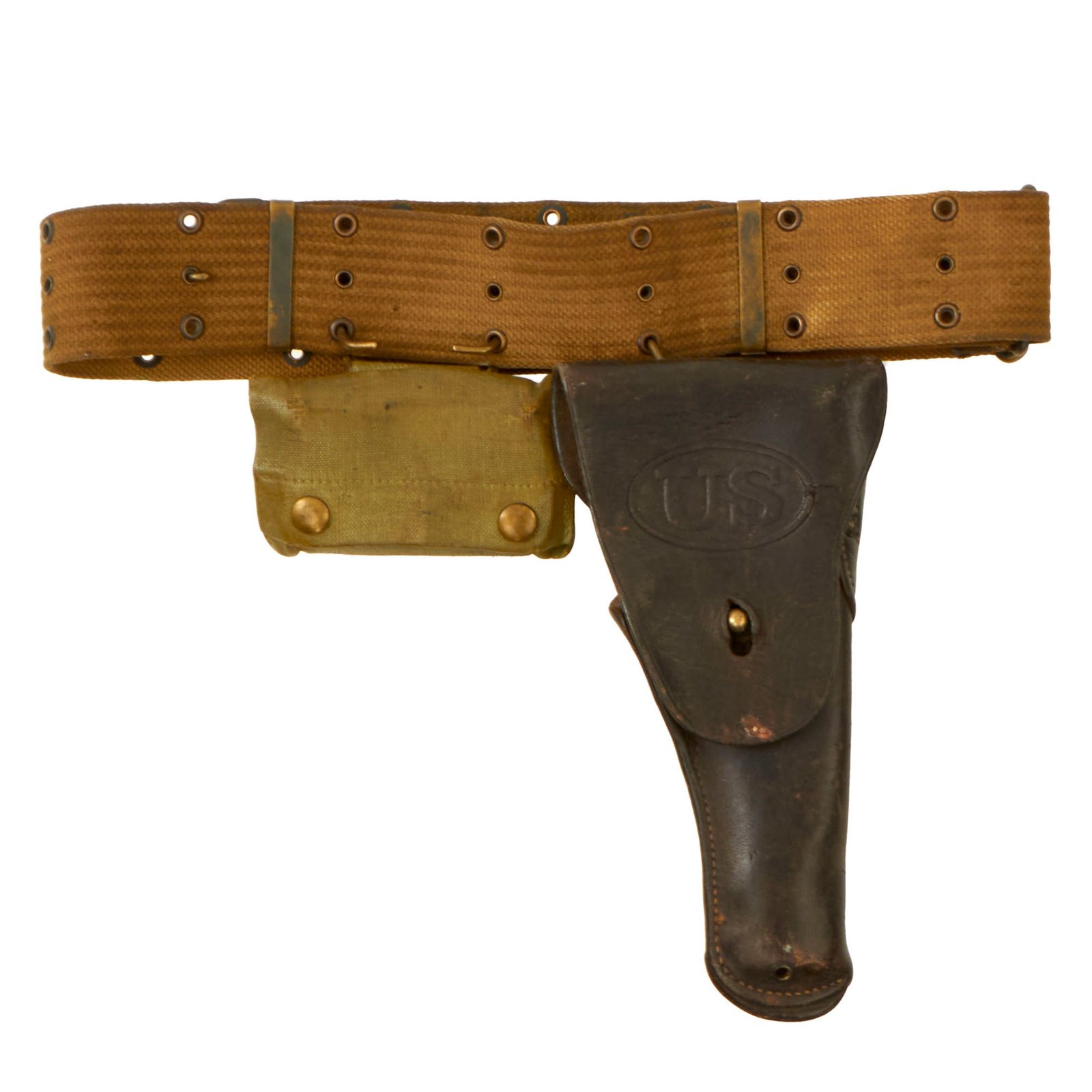 Buy Original U.S. WWI M-1910 Pistol Belt Rig Featuring M1916 Holster for 1911 .45 Automatic and First Aid Pouch | Original Firearms Antique For Sale