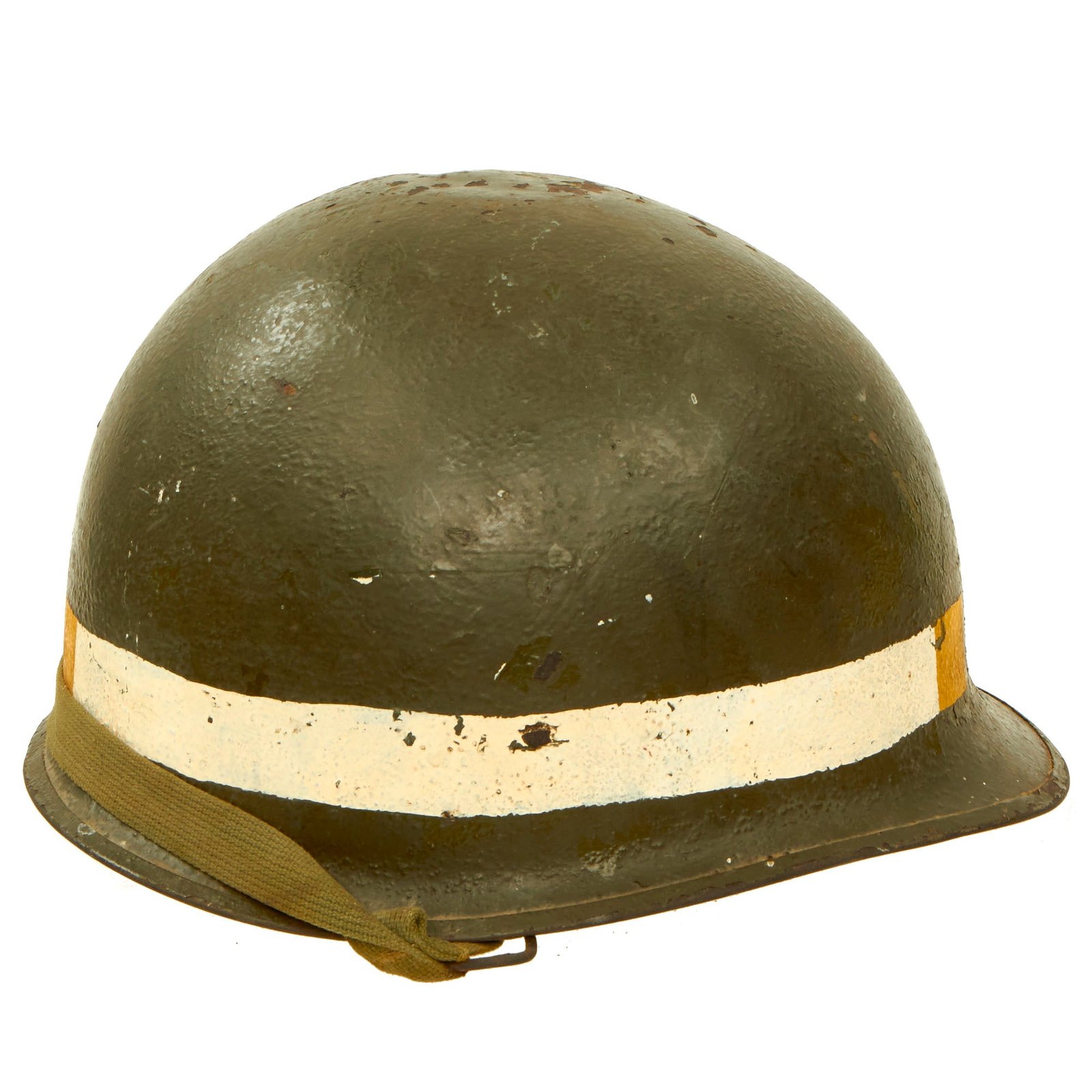 Buy Original WWII U.S. Late War Produced Named M-1C Paratrooper Helmet With MP Markings and Westinghouse Jump Liner and Chin Cup | Original Firearms Antique For Sale
