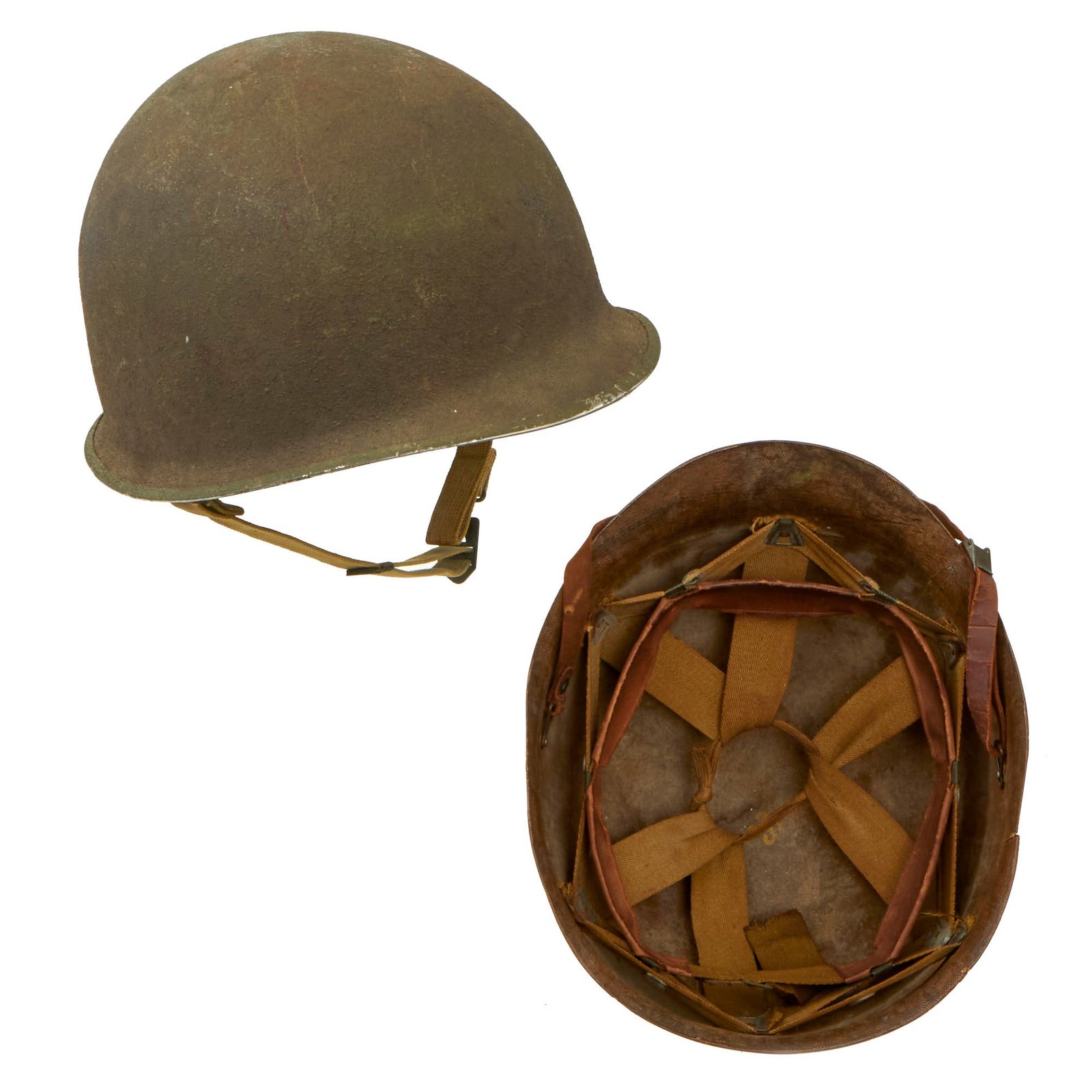Buy Original U.S. WWII 1943 Schlueter M1 Fixed Bale Helmet with St. Clair Low-Pressure Liner - Complete | Original Firearms Antique For Sale