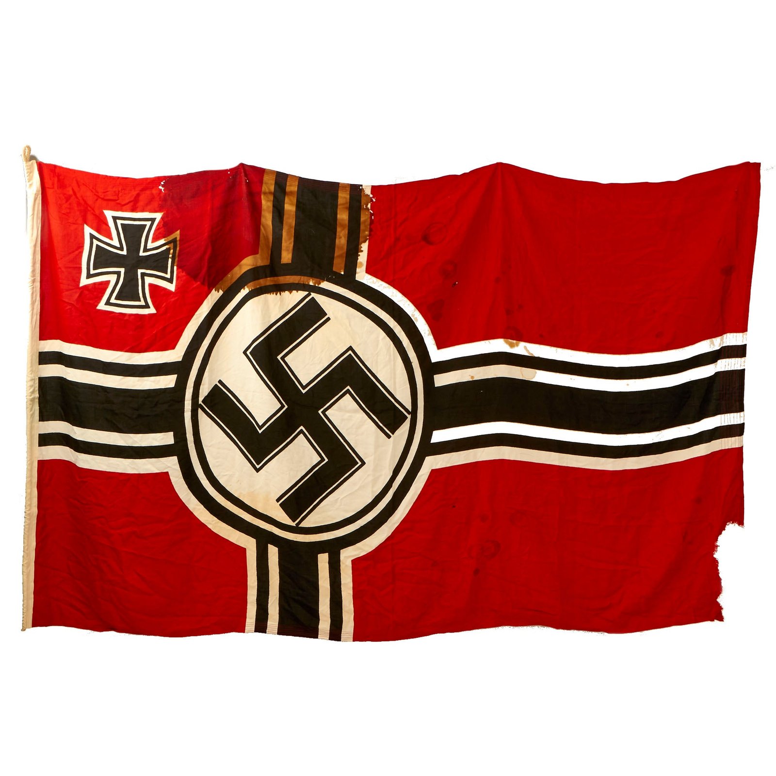 Buy Original German WWII Service Worn Kriegsmarine 150cm x 250cm Naval Battle Flag by Witte K.G. of Munich - Reichskriegsflagge | Original Firearms Antique For Sale