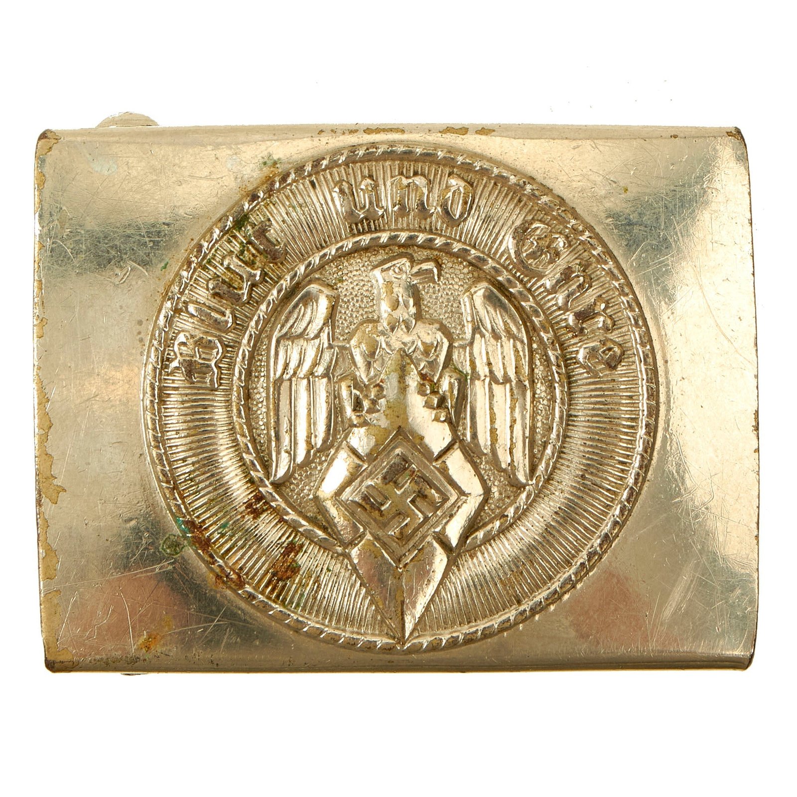 Buy Original German WWII HJ Nickel Plated Steel Knife Belt Buckle by F. W. Assmann & Söhne - RZM M4/39 | Original Firearms Antique For Sale