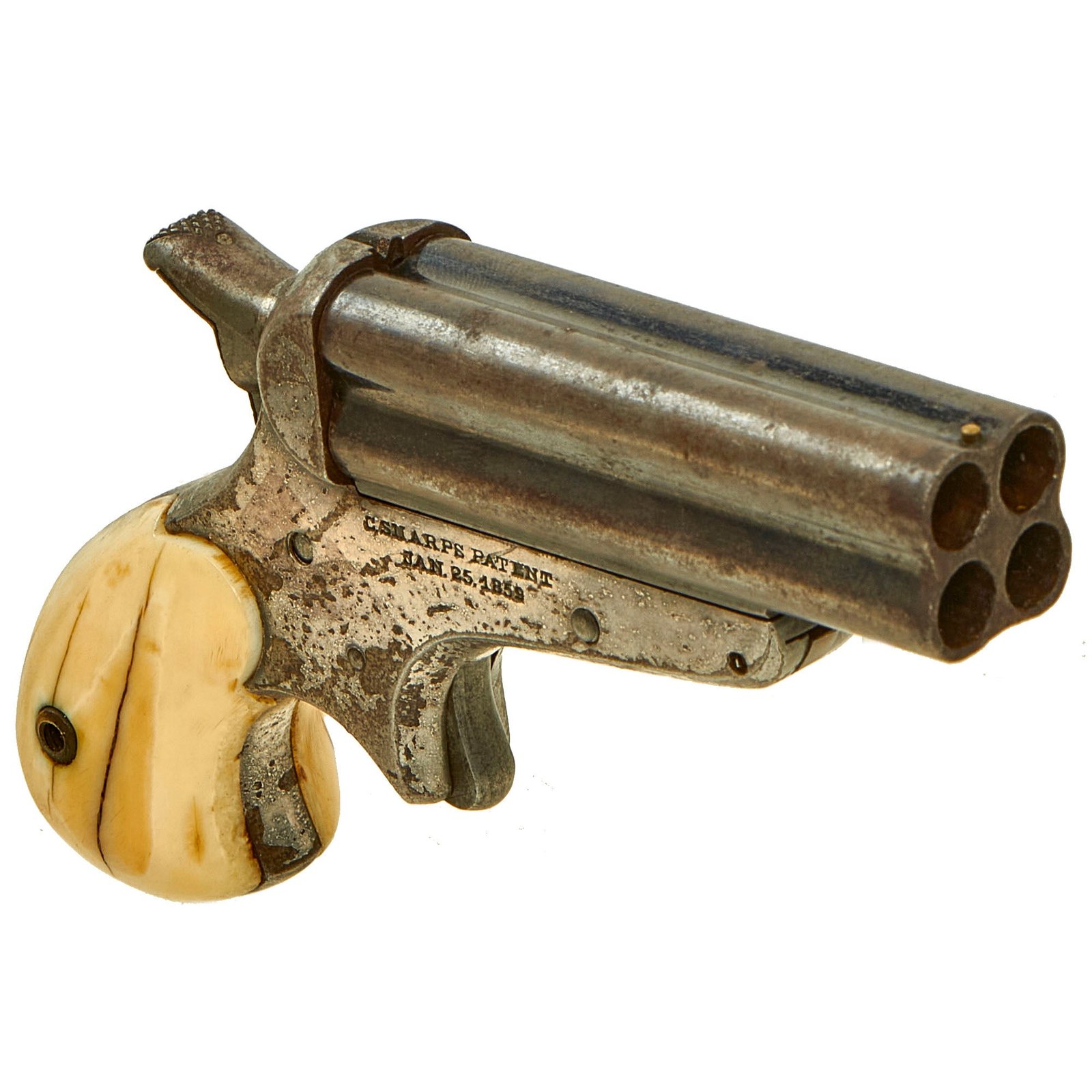 Buy Original U.S. 19th Century Sharps & Hankins Model 4C .32 Rimfire 4 Barrel Pepperbox Pistol with Bone Grips - Serial 13221 | Original Firearms Antique For Sale