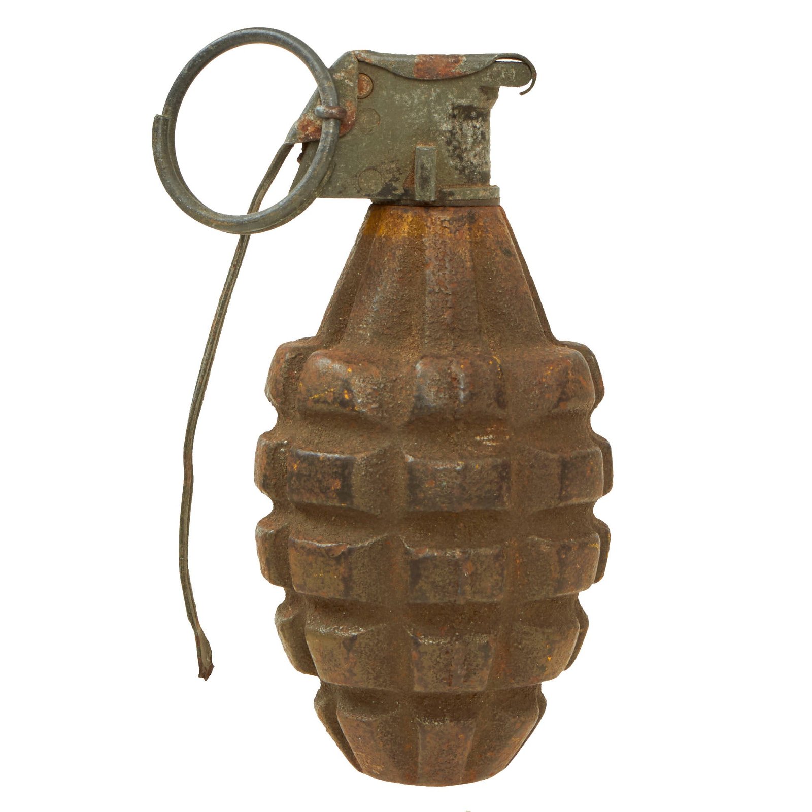 Buy Original U.S. WWII Inert MkII Pineapple Grenade with Yellow Ring & M10 Series Fuze | Original Firearms Antique For Sale