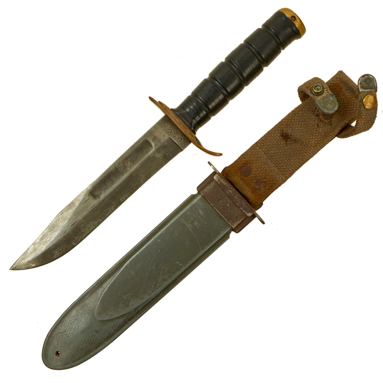 Buy Original U.S. WWII USMC Modified KA-BAR Knife with Engraved Slogans: “Sheath Me Not Without Freedom” & “Draw Me Not Without Reason” | Original Firearms Antique For Sale