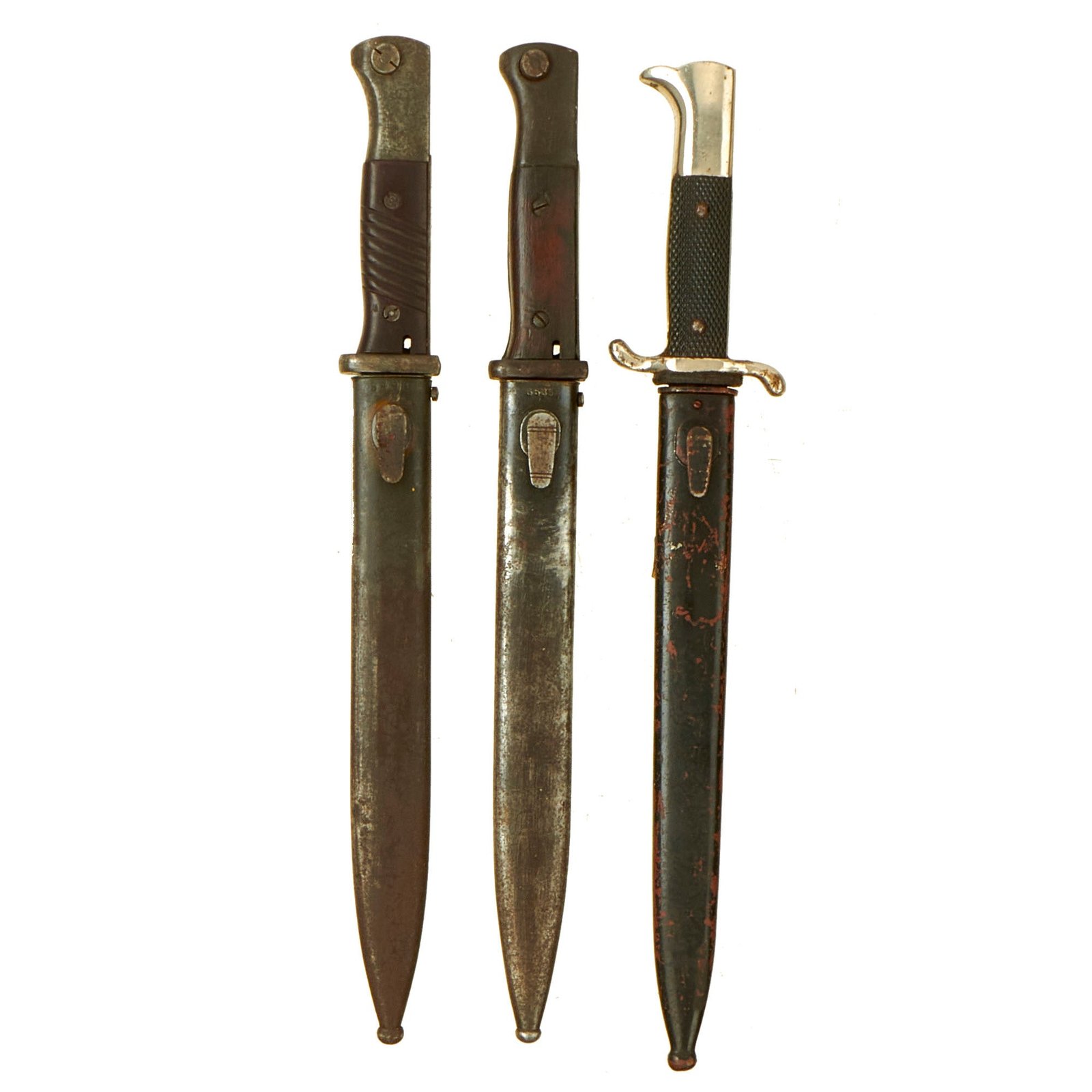 Buy Original German WWII Lot of 3 K98 Bayonets with Scabbards - (2) Military Issue & (1) Fireman's Dress | Original Firearms Antique For Sale