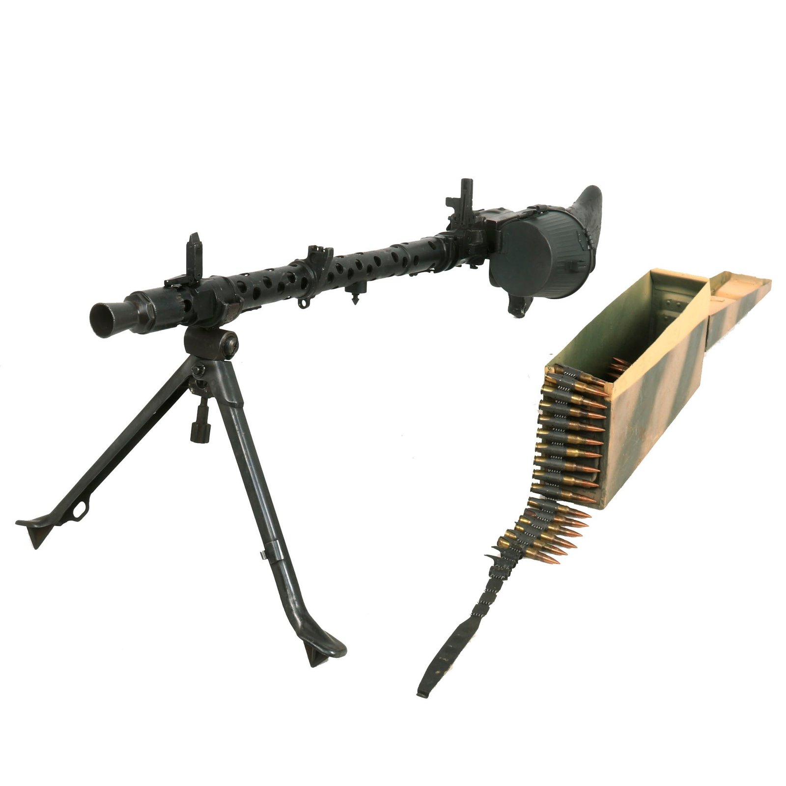 Buy Original German WWII MG 34 Display Machine Gun with Carrier Drum and Belt with Inert Ammunition in 1941 Dated Can | Original Firearms Antique For Sale