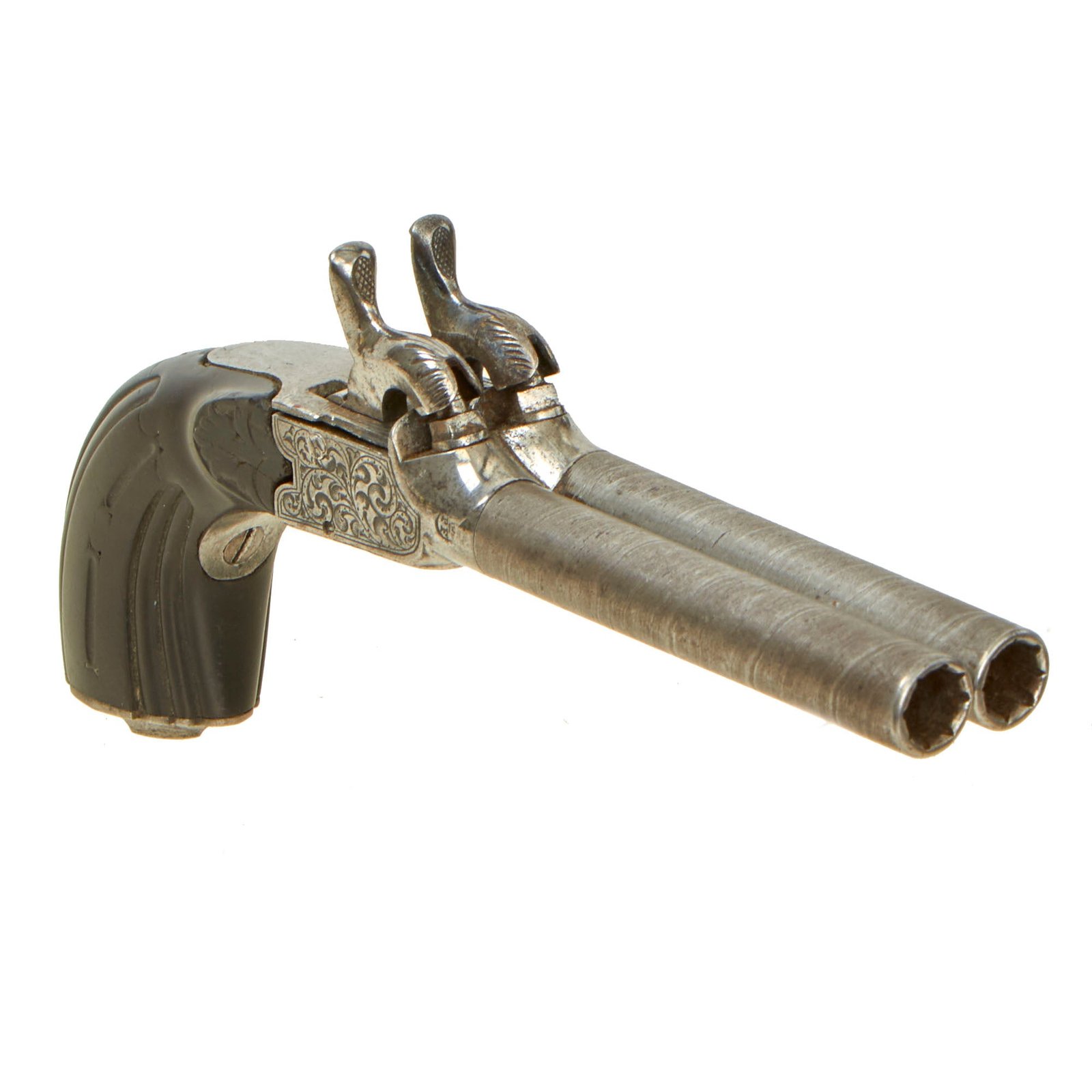 Buy Original Victorian Era Ornate Belgian Double Barreled Percussion Pistol with Damascus Barrels - Circa 1845 | Original Firearms Antique For Sale