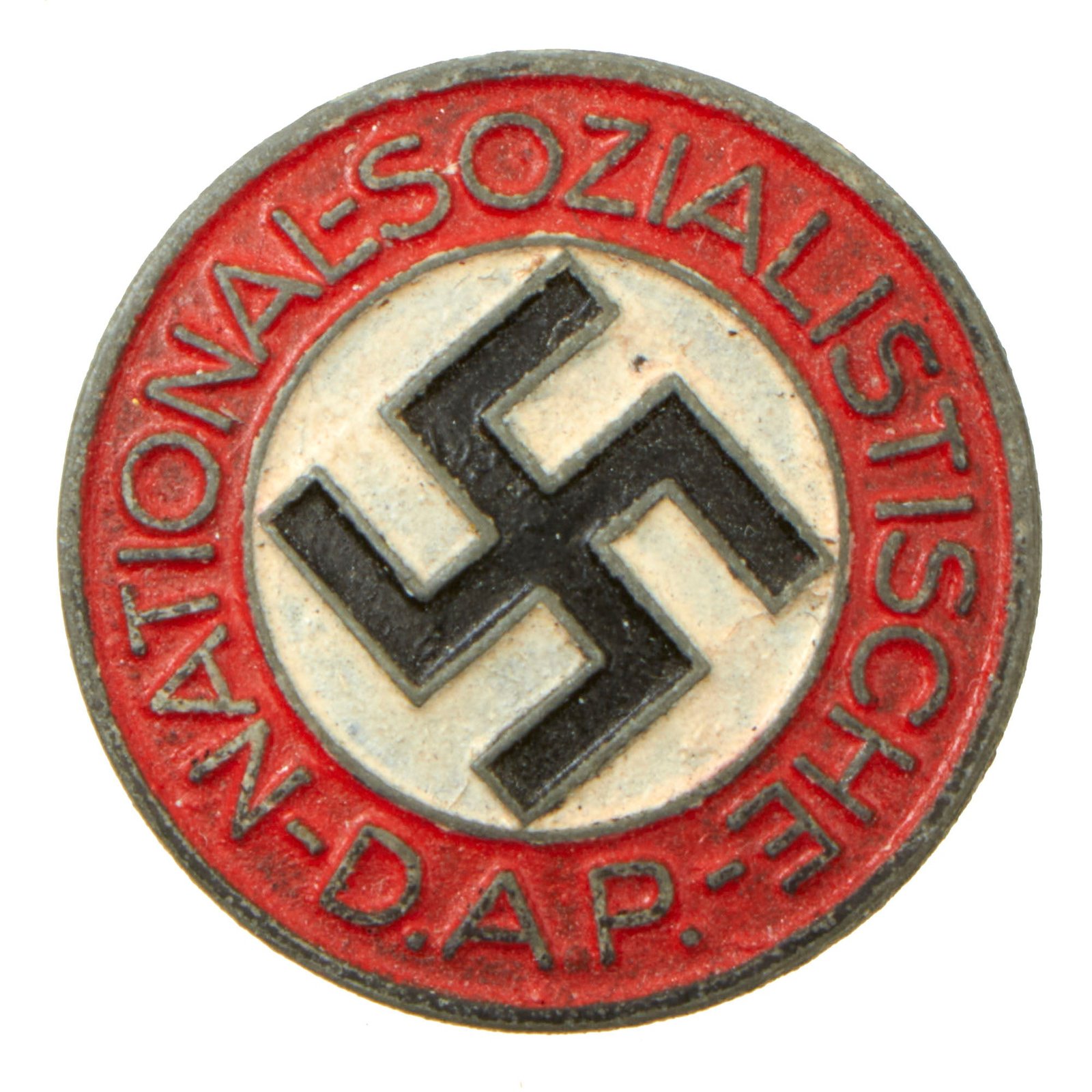 Buy Original German WWII NSDAP Party Late War Painted Membership Badge by Carl Poellath of Schrobenhausen - RZM M1/103 | Original Firearms Antique For Sale